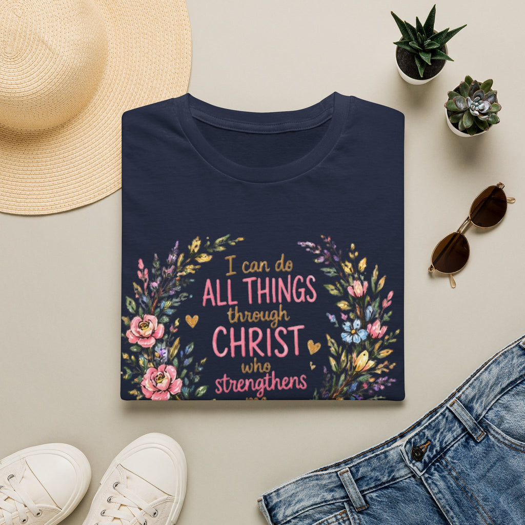 Christian Floral T‑Shirt — "I Can Do All Things Through Christ" Inspirational Tee