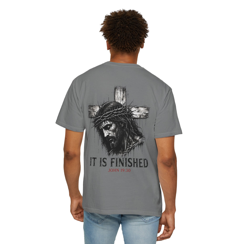 Religious T-Shirt - 'It Is Finished' Jesus Crown of Thorns Cross Tee (John 19:30)
