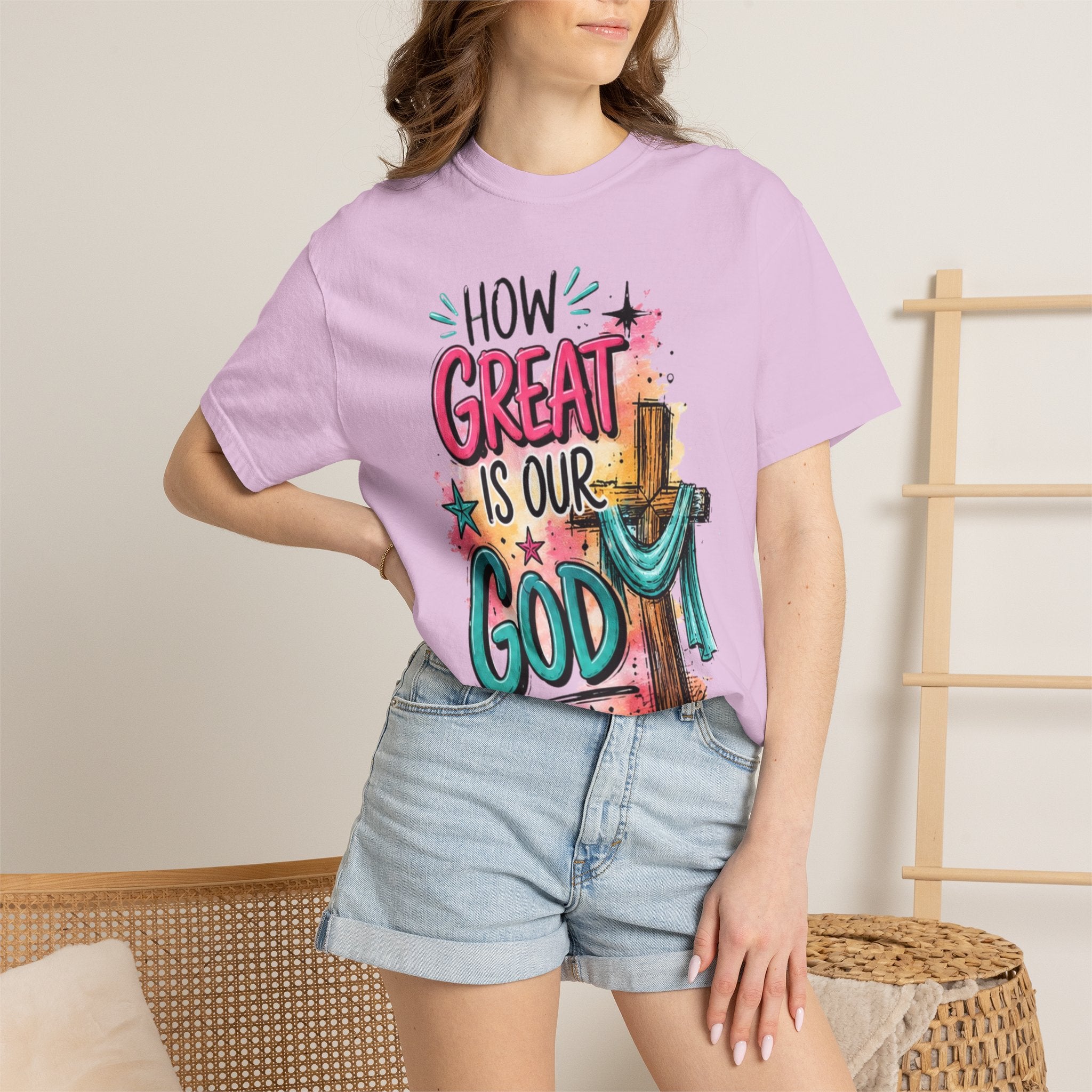 How Great Is Our God Christian T-Shirt — Cross Illustration & Inspirational Scripture Tee