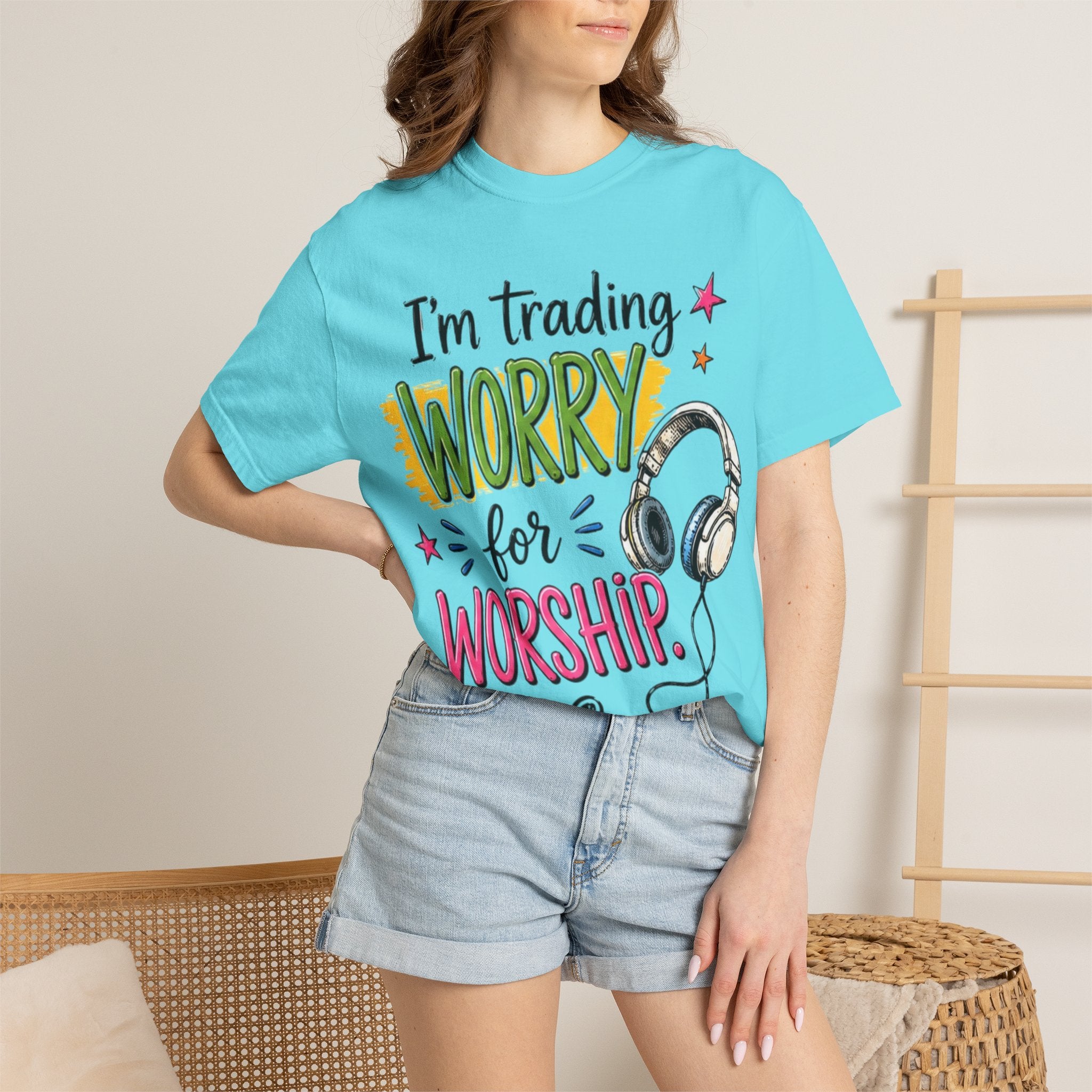 Worship Music T-Shirt – "I'm Trading Worry for Worship" Tee