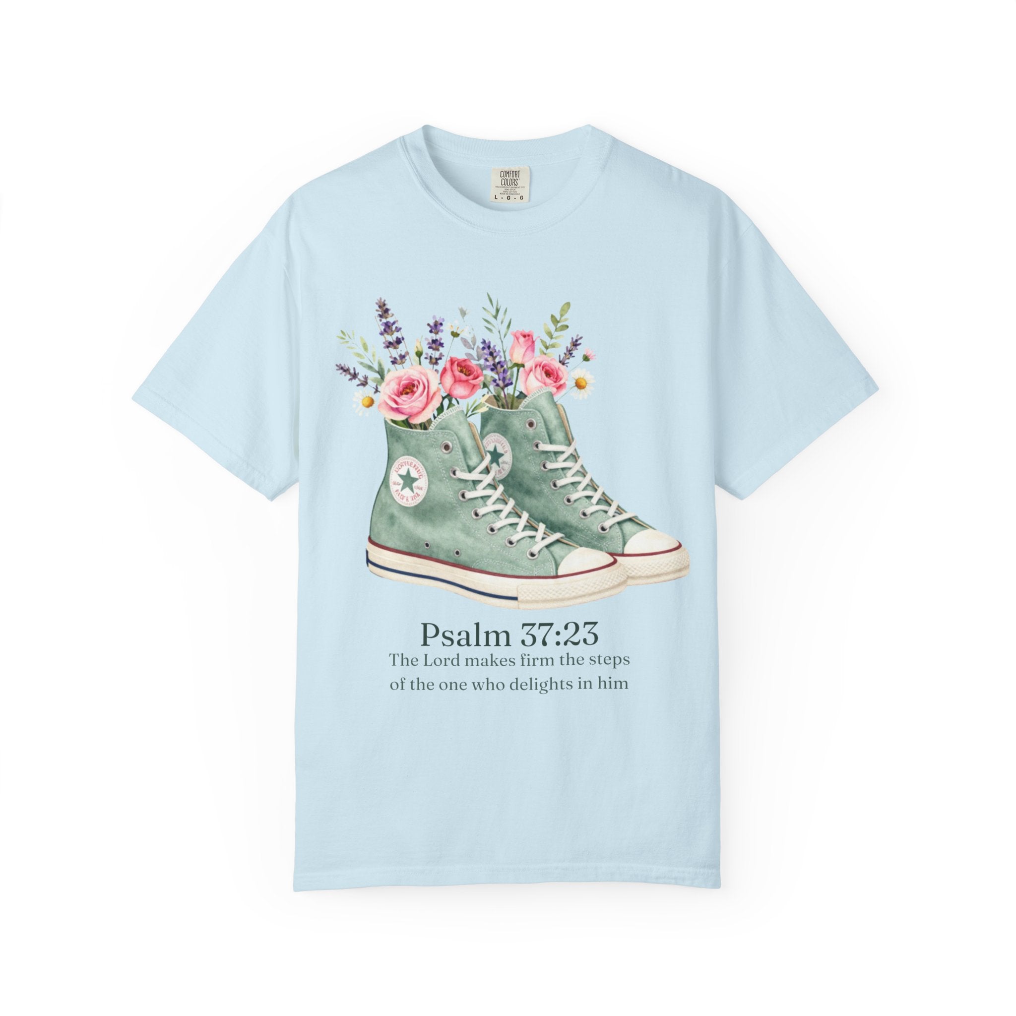 Christian Psalm 37:23 Floral Sneakers T-Shirt