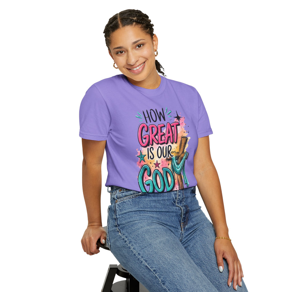 How Great Is Our God Christian T-Shirt — Cross Illustration & Inspirational Scripture Tee
