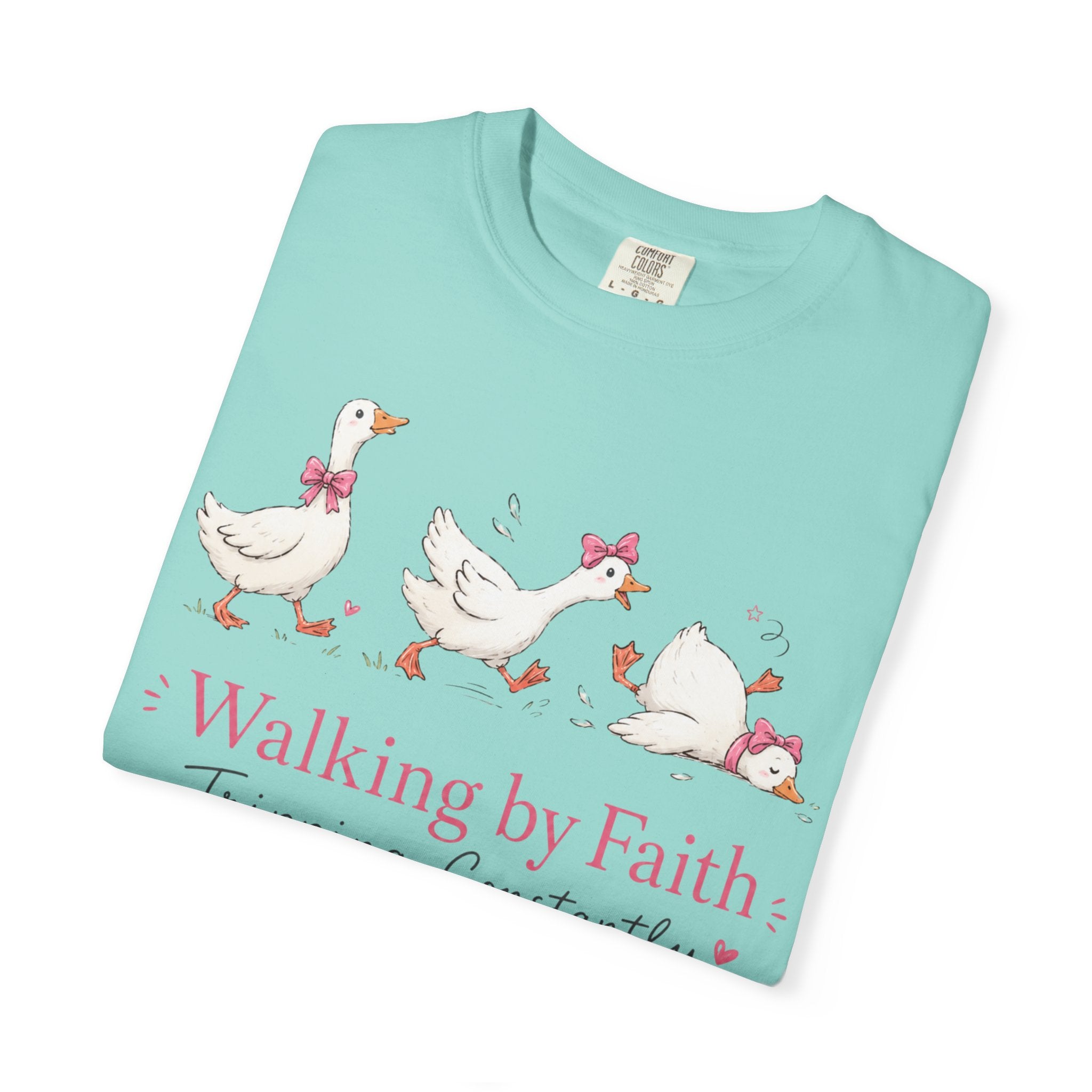 Walking by Faith Duck T‑Shirt — 'Walking by Faith, Tripping Constantly' Cute Christian Tee