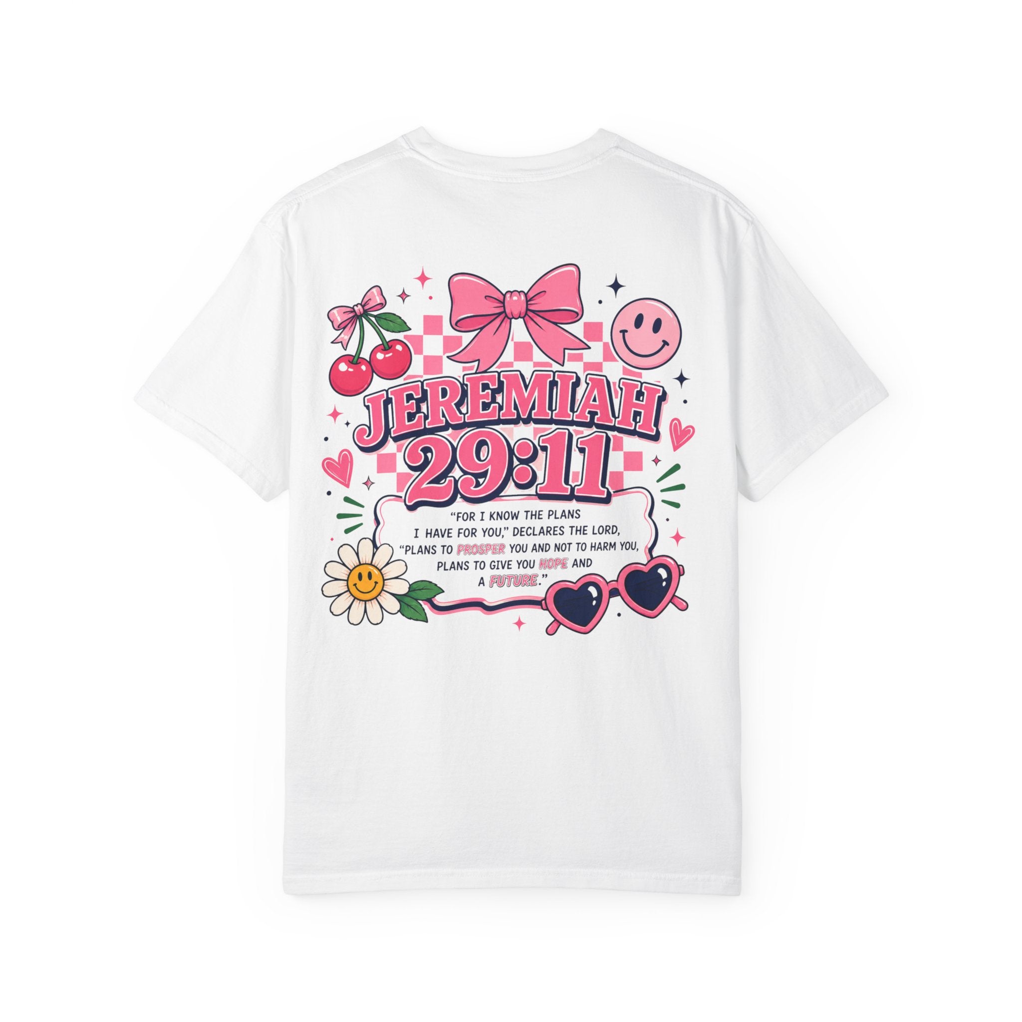 Jeremiah 29:11 Inspirational Tee — Pink Bow & Cherry Christian T‑Shirt