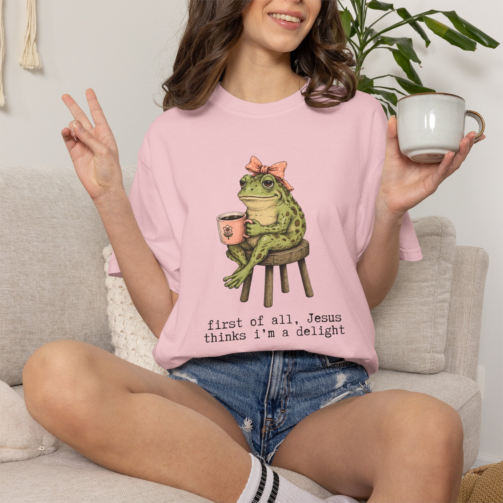 T-Shirt — "First of all, Jesus thinks I'm a delight" Frog Graphic