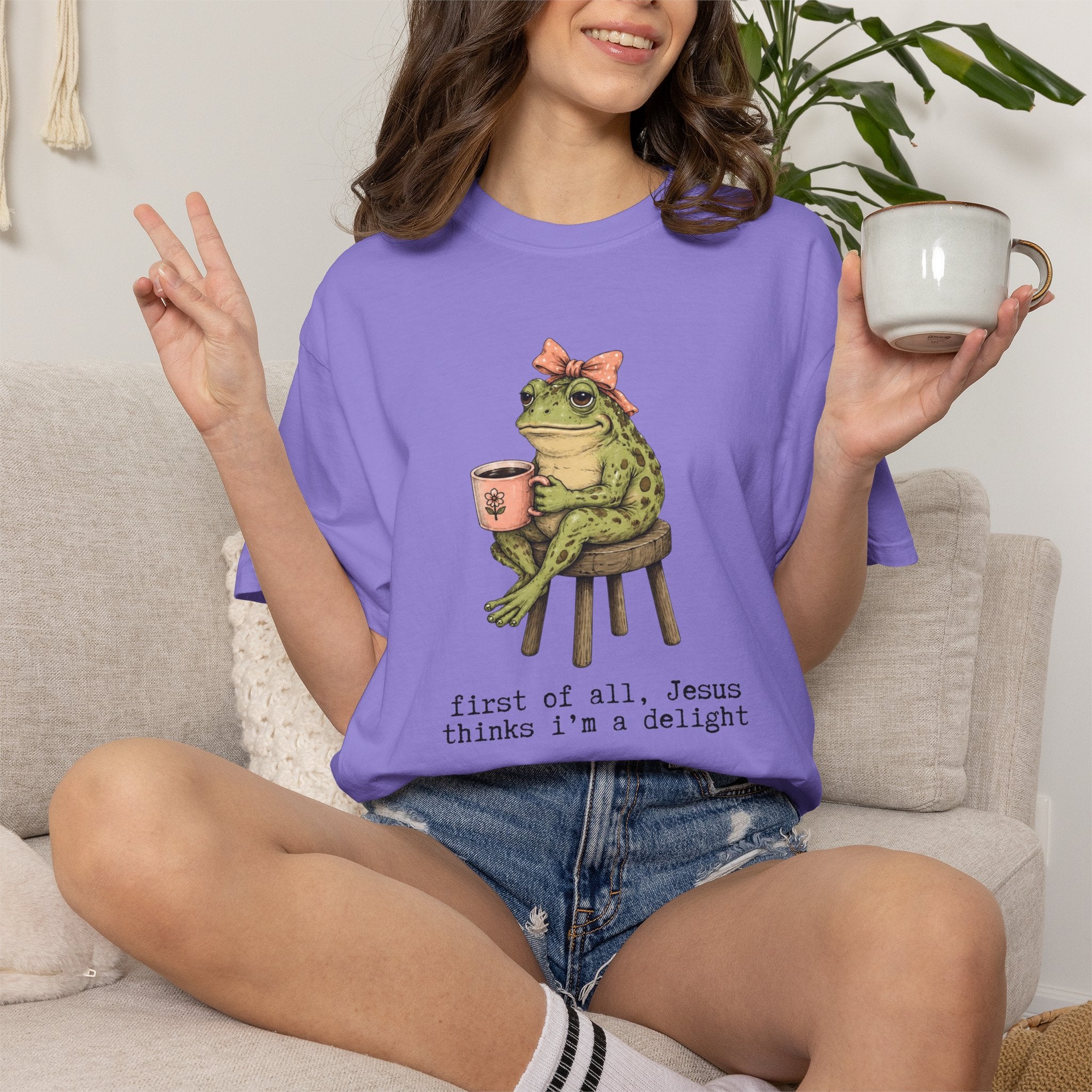 T-Shirt — "First of all, Jesus thinks I'm a delight" Frog Graphic