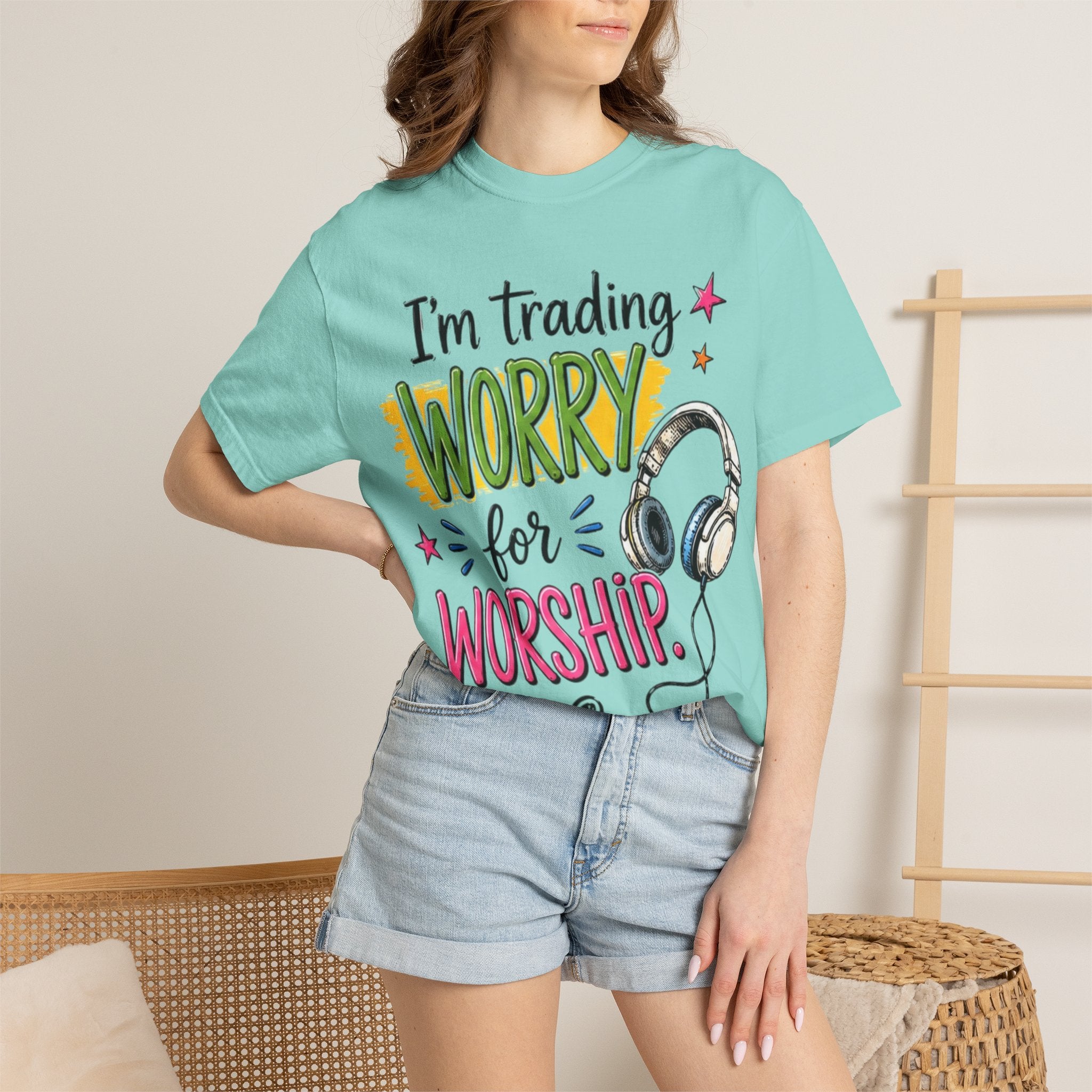 Worship Music T-Shirt – "I'm Trading Worry for Worship" Tee