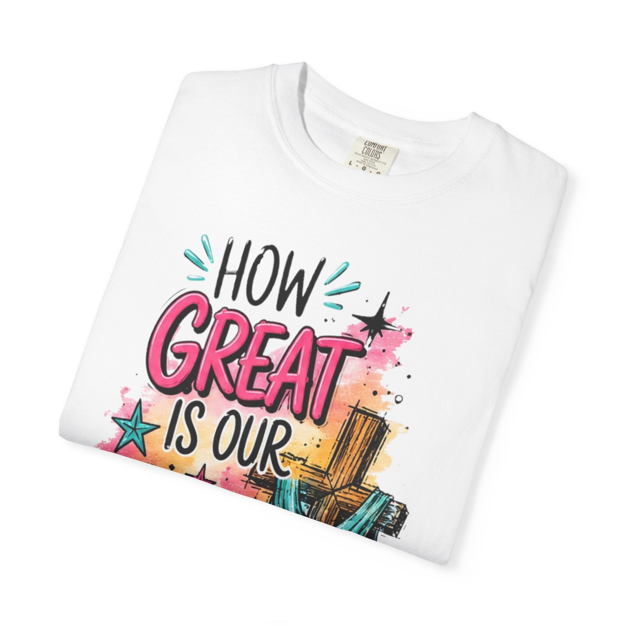 How Great Is Our God Christian T-Shirt — Cross Illustration & Inspirational Scripture Tee