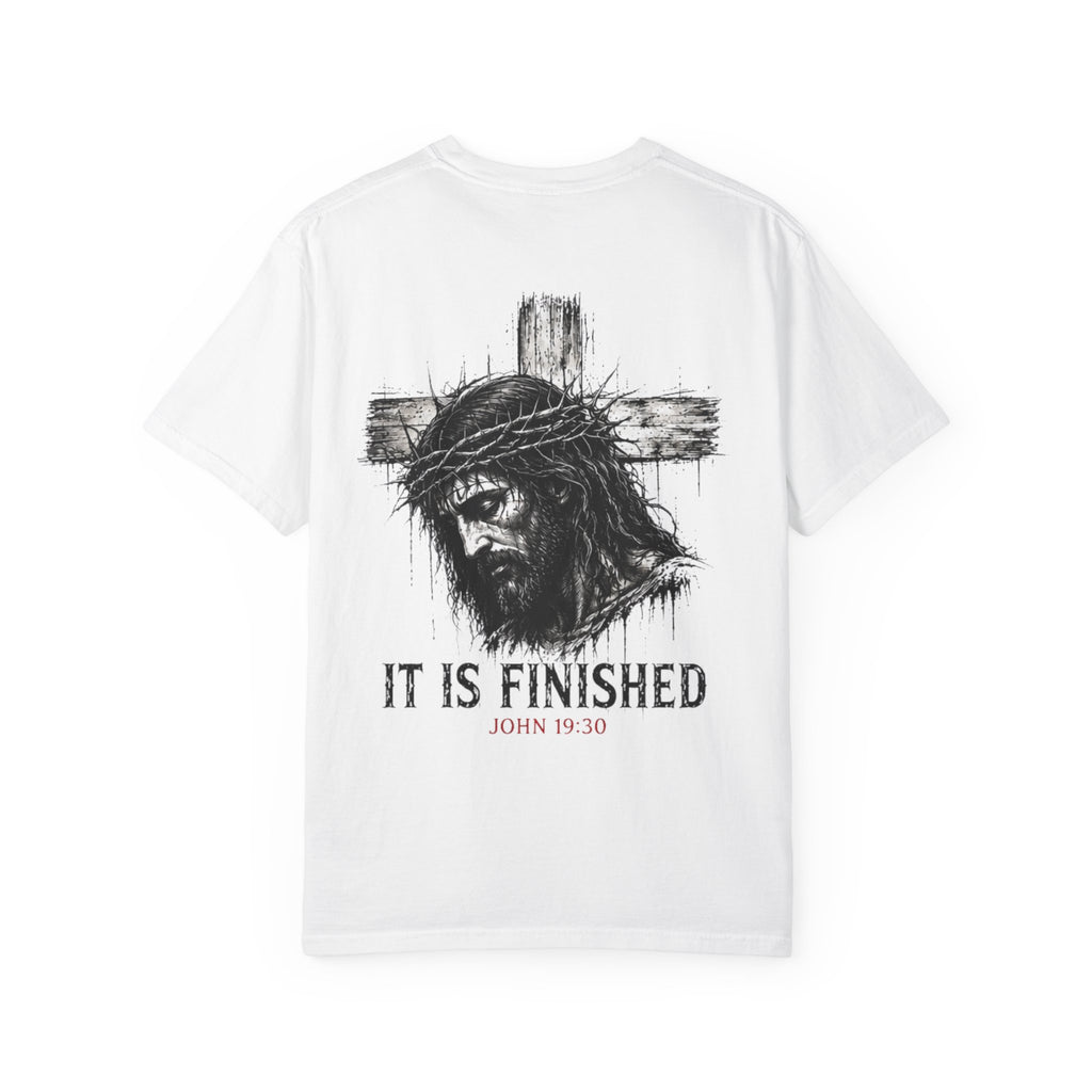 Religious T-Shirt - 'It Is Finished' Jesus Crown of Thorns Cross Tee (John 19:30)
