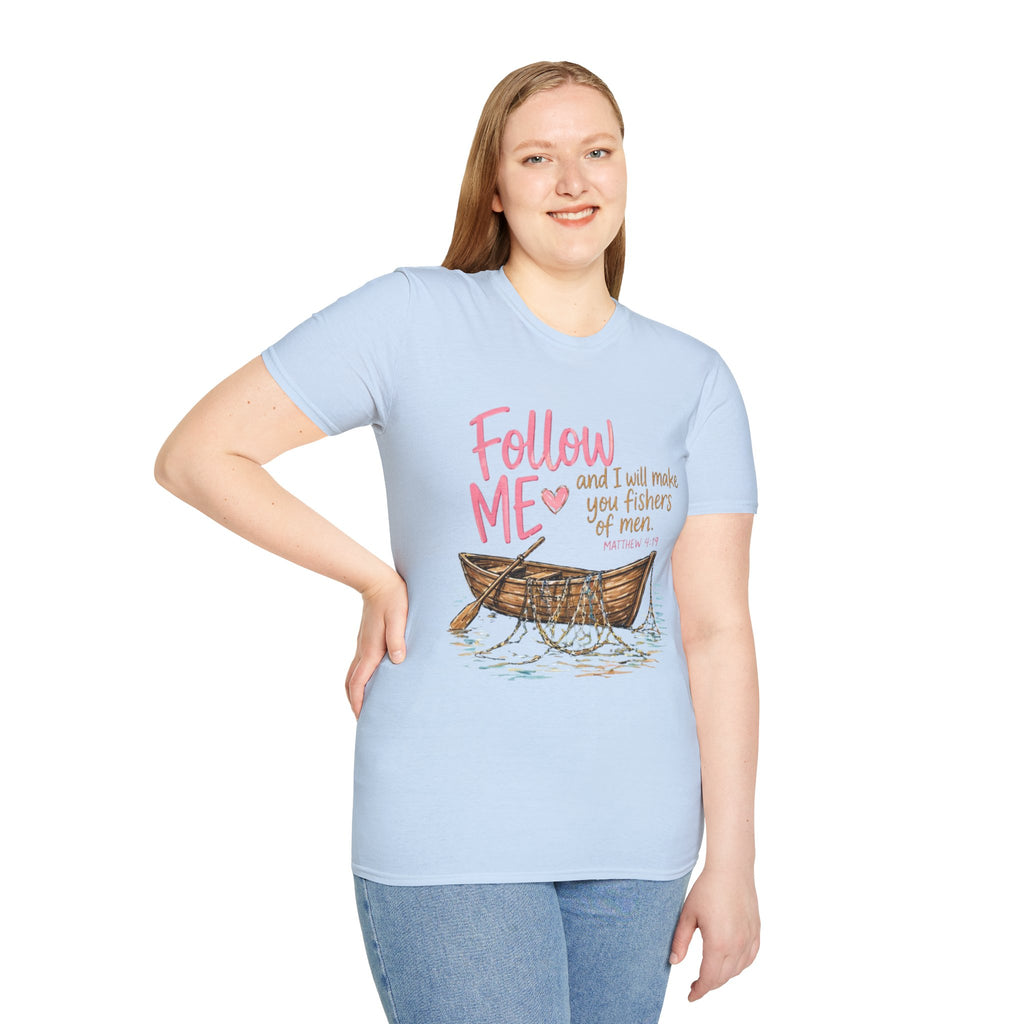 Follow Me I Will Make You Fishers of Men T-Shirt — Christian Fishing Boat Faith Tee