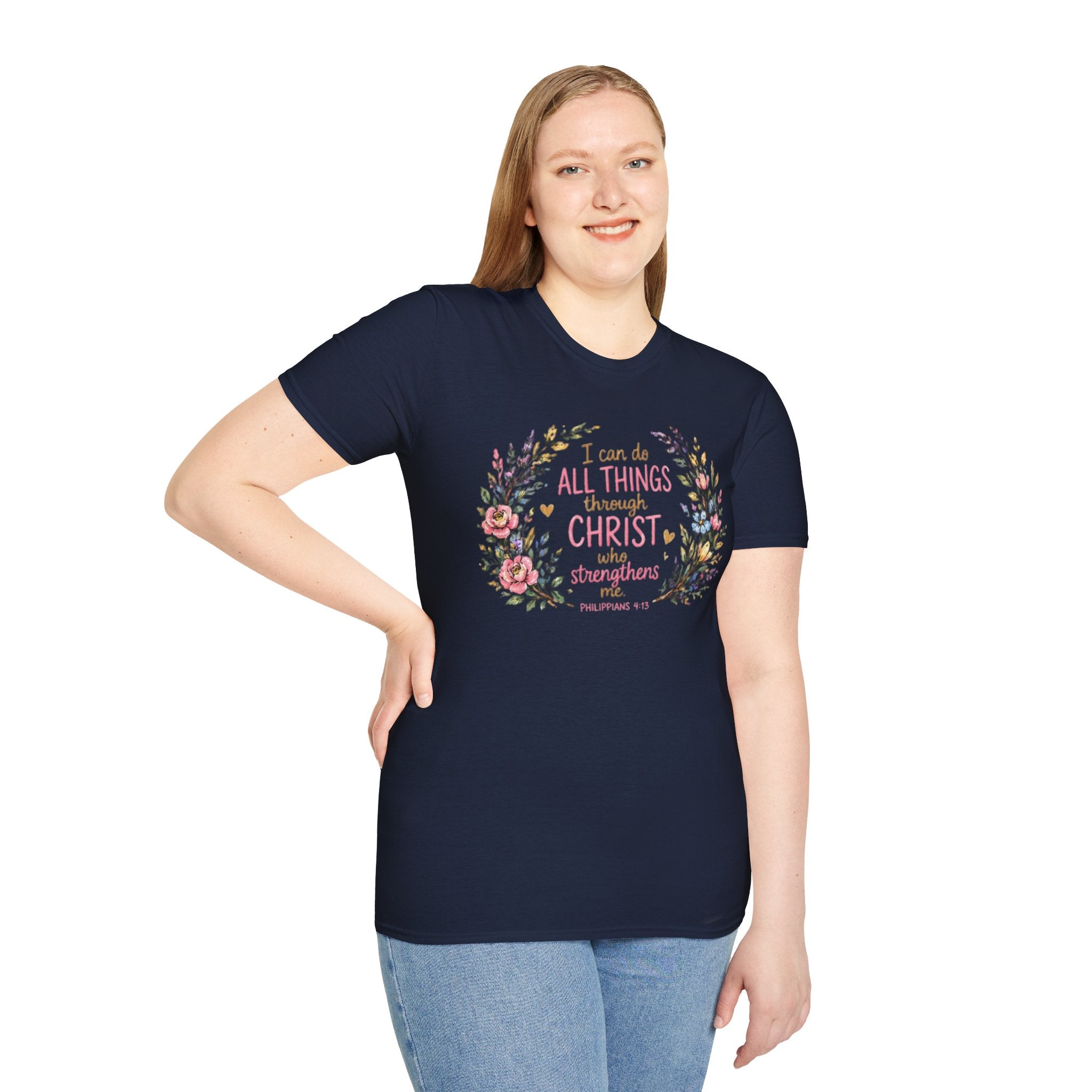 Christian Floral T‑Shirt — "I Can Do All Things Through Christ" Inspirational Tee