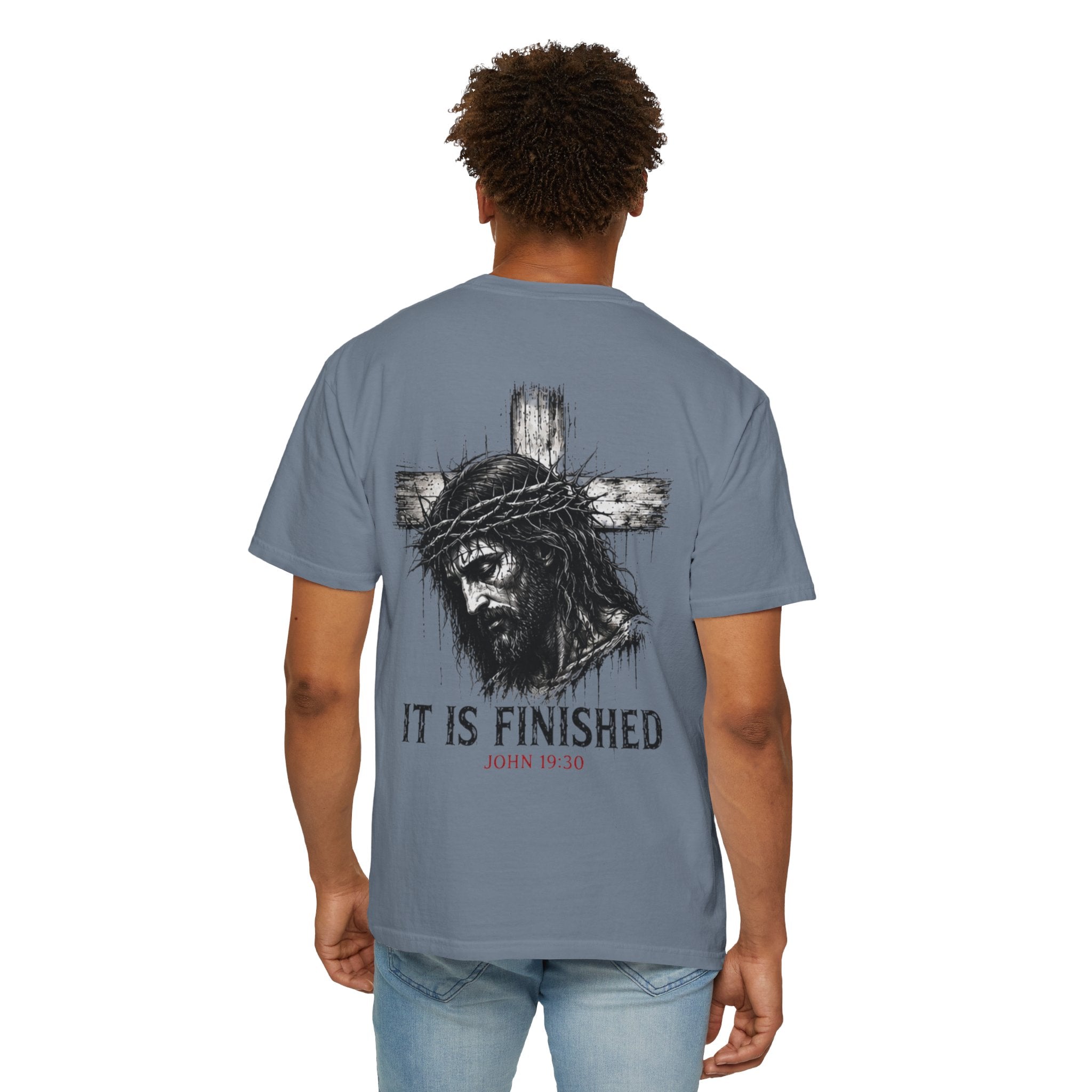 Religious T-Shirt - 'It Is Finished' Jesus Crown of Thorns Cross Tee (John 19:30)