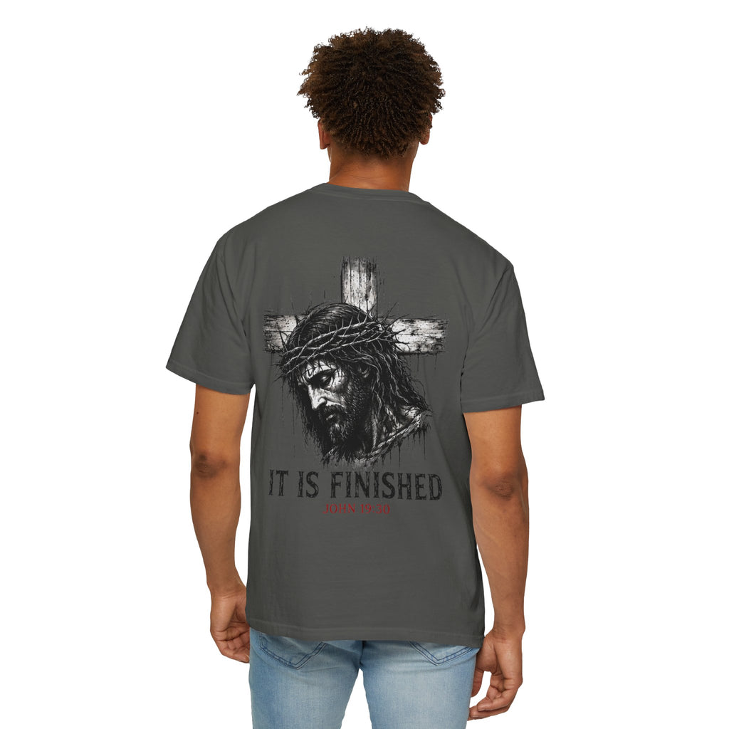 Religious T-Shirt - 'It Is Finished' Jesus Crown of Thorns Cross Tee (John 19:30)