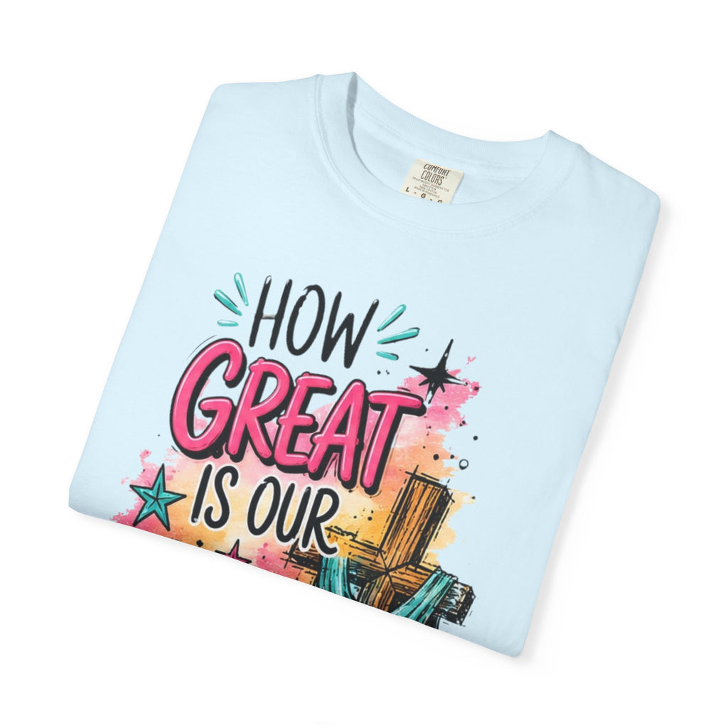 How Great Is Our God Christian T-Shirt — Cross Illustration & Inspirational Scripture Tee