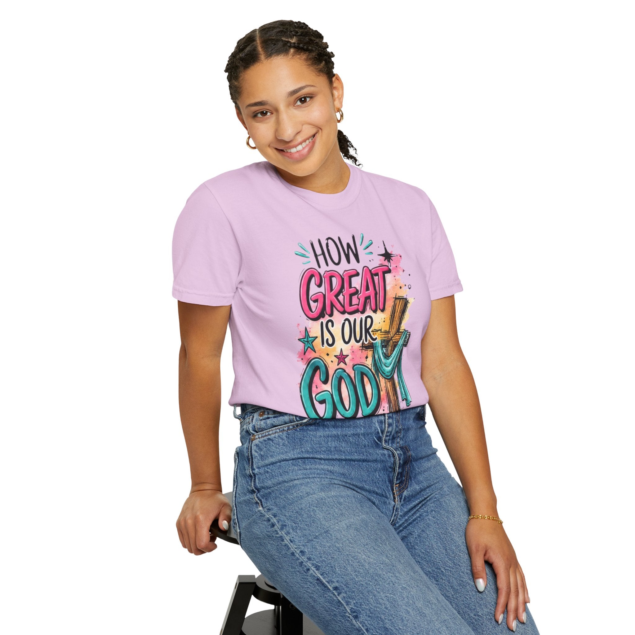 How Great Is Our God Christian T-Shirt — Cross Illustration & Inspirational Scripture Tee