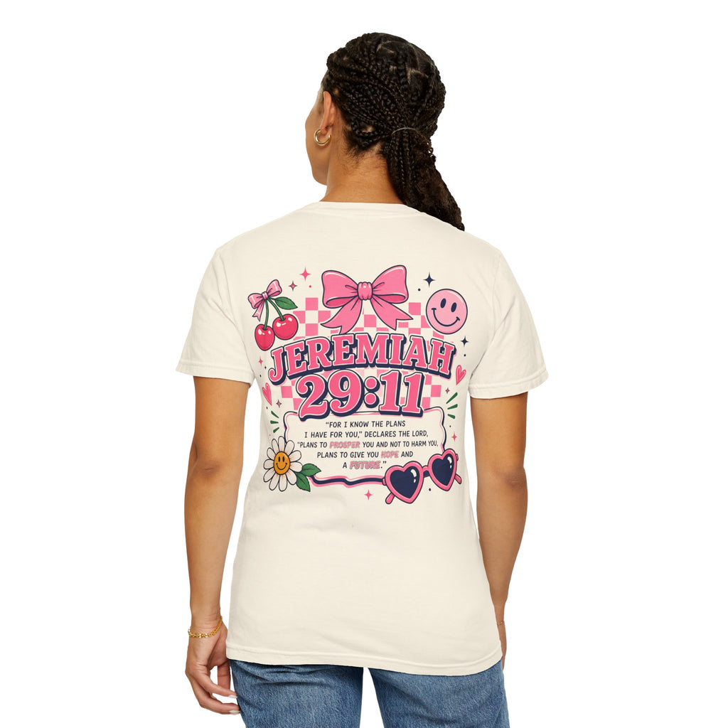 Jeremiah 29:11 Inspirational Tee — Pink Bow & Cherry Christian T‑Shirt