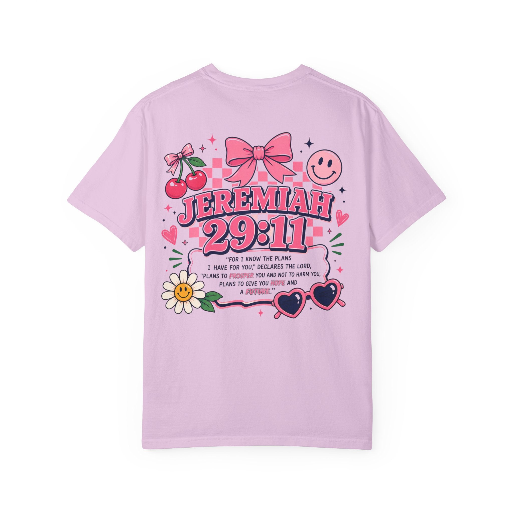 Jeremiah 29:11 Inspirational Tee — Pink Bow & Cherry Christian T‑Shirt