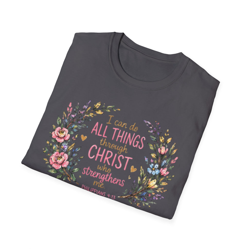 Christian Floral T‑Shirt — "I Can Do All Things Through Christ" Inspirational Tee