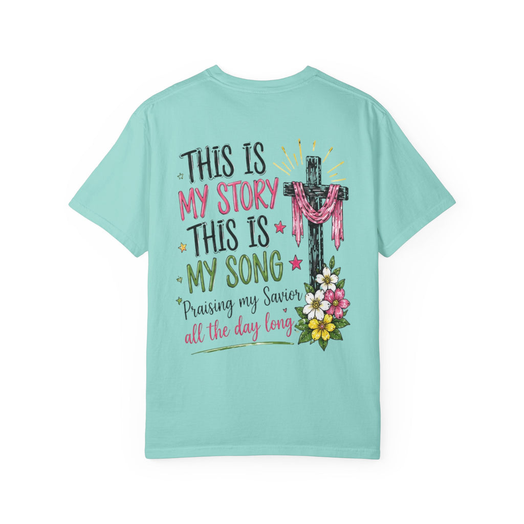 Religious Graphic T-Shirt — "This Is My Story, This Is My Song" Floral Cross Tee
