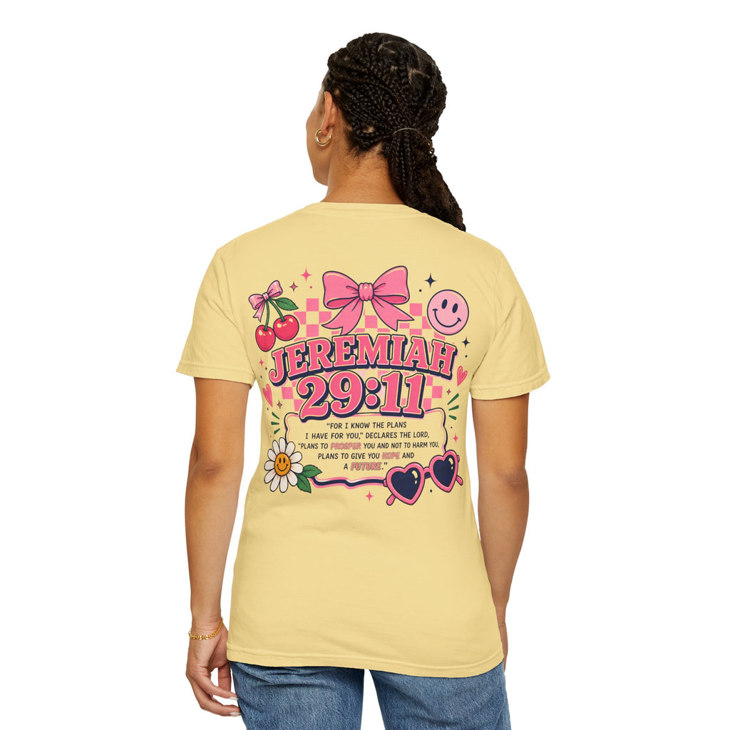 Jeremiah 29:11 Inspirational Tee — Pink Bow & Cherry Christian T‑Shirt