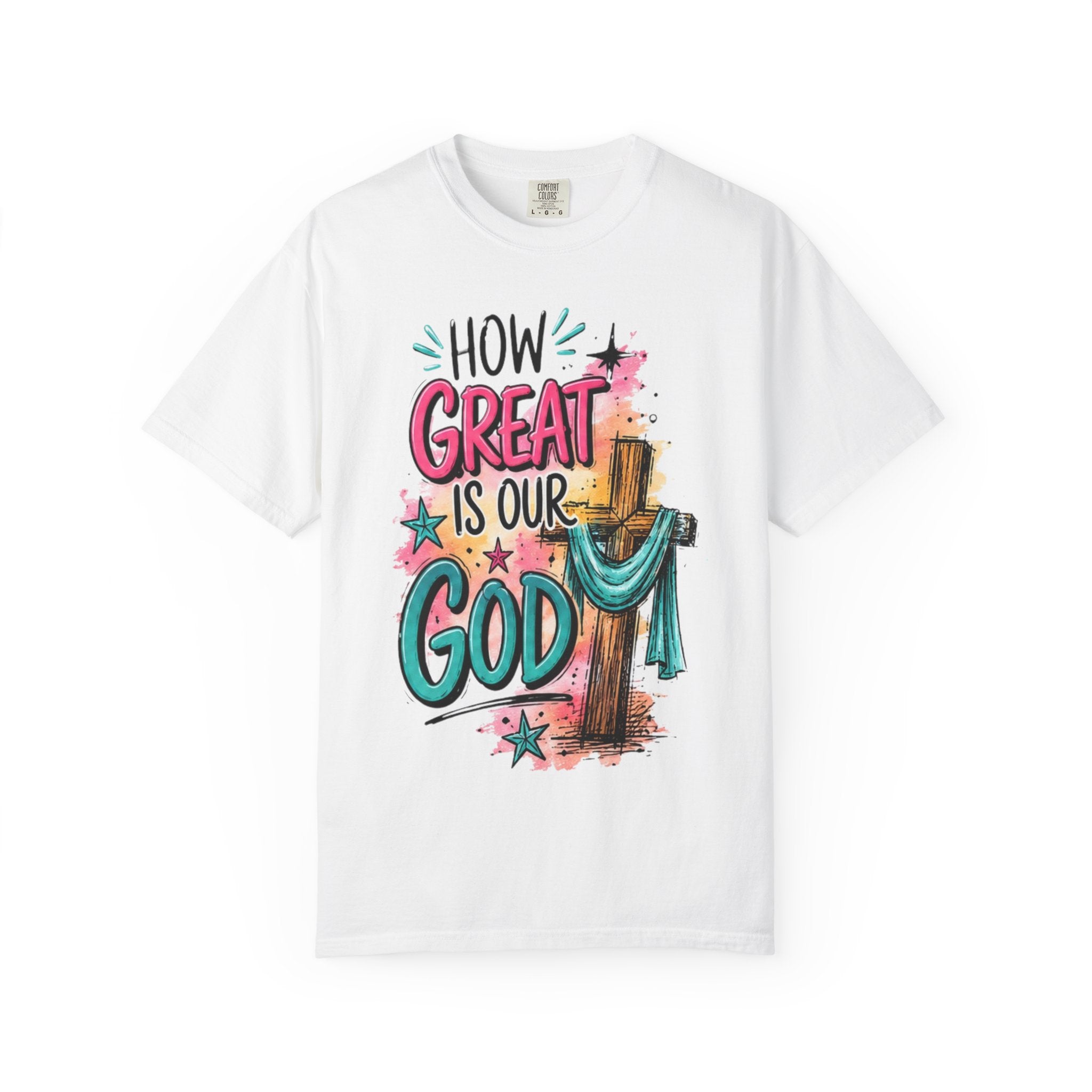 How Great Is Our God Christian T-Shirt — Cross Illustration & Inspirational Scripture Tee