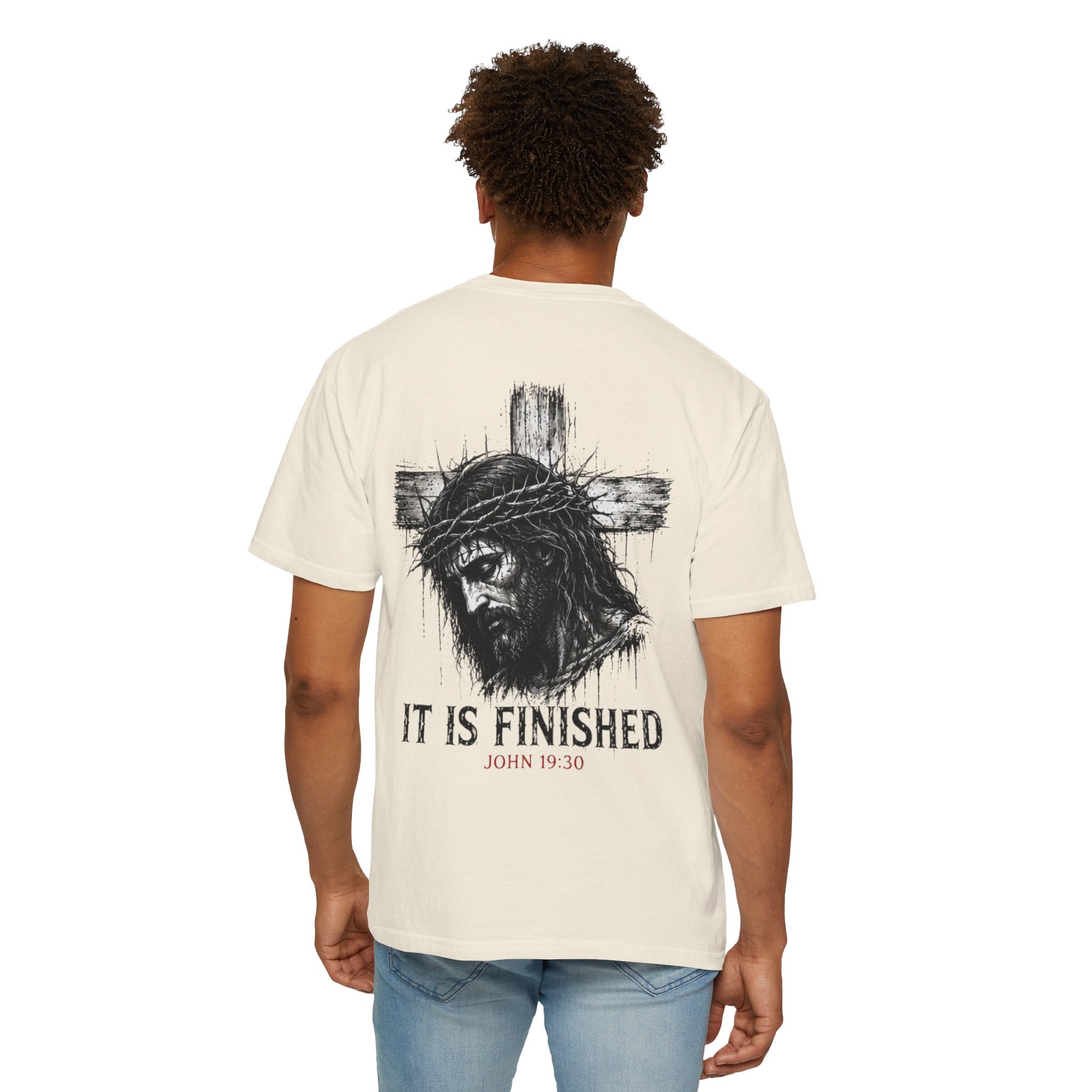 Religious T-Shirt - 'It Is Finished' Jesus Crown of Thorns Cross Tee (John 19:30)