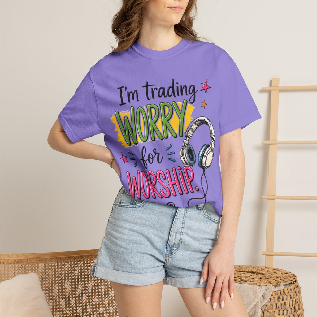 Worship Music T-Shirt – "I'm Trading Worry for Worship" Tee