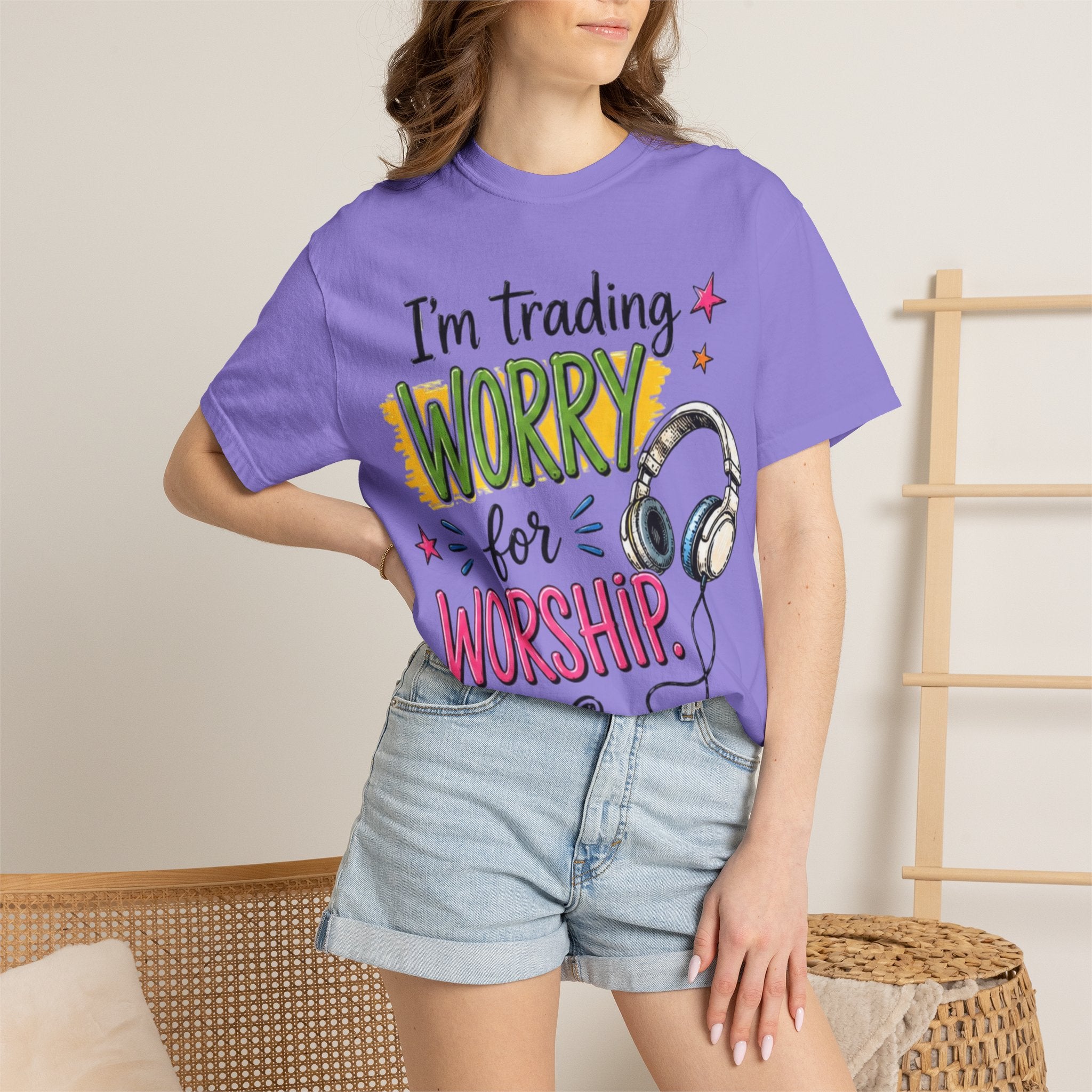 Worship Music T-Shirt – "I'm Trading Worry for Worship" Tee