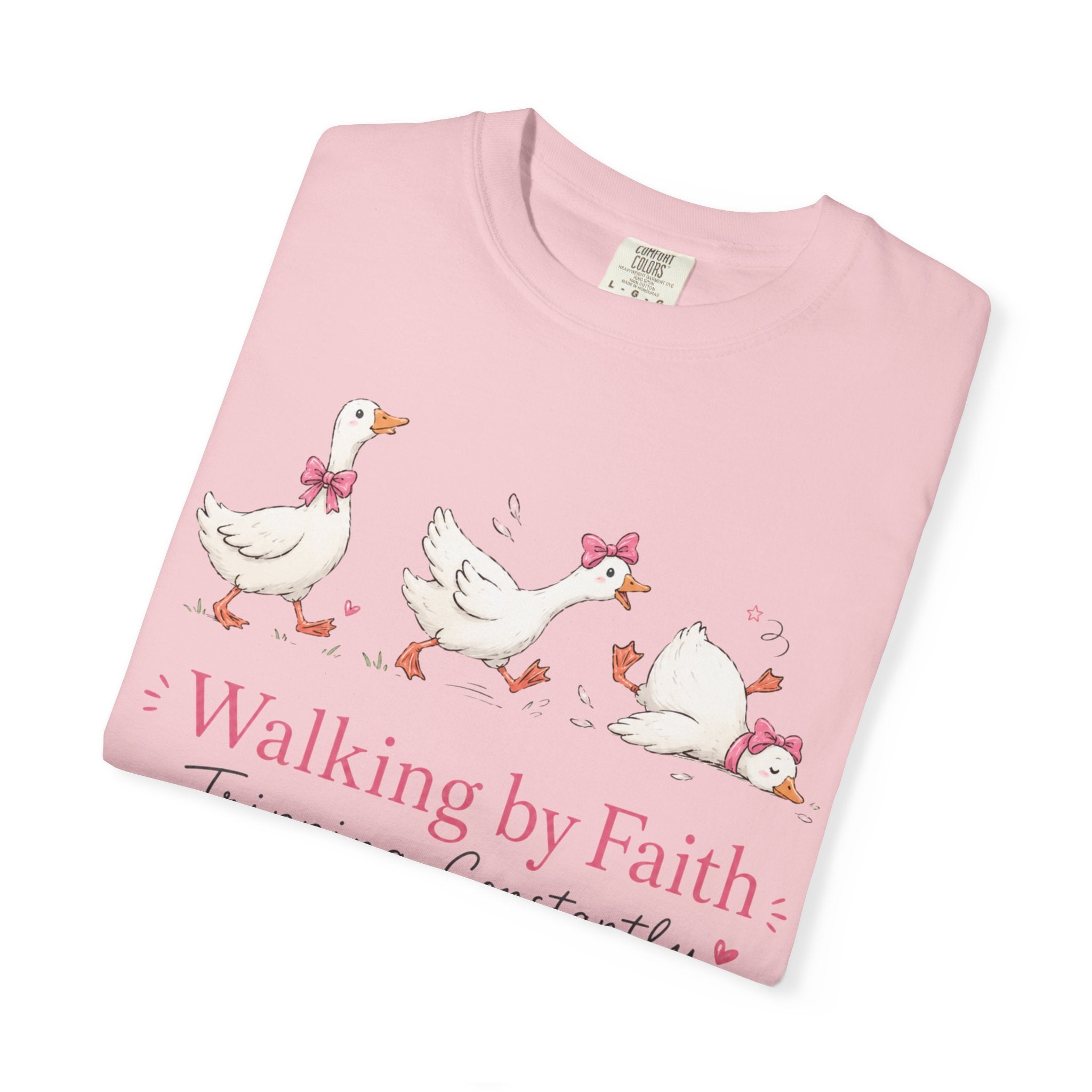 Walking by Faith Duck T‑Shirt — 'Walking by Faith, Tripping Constantly' Cute Christian Tee