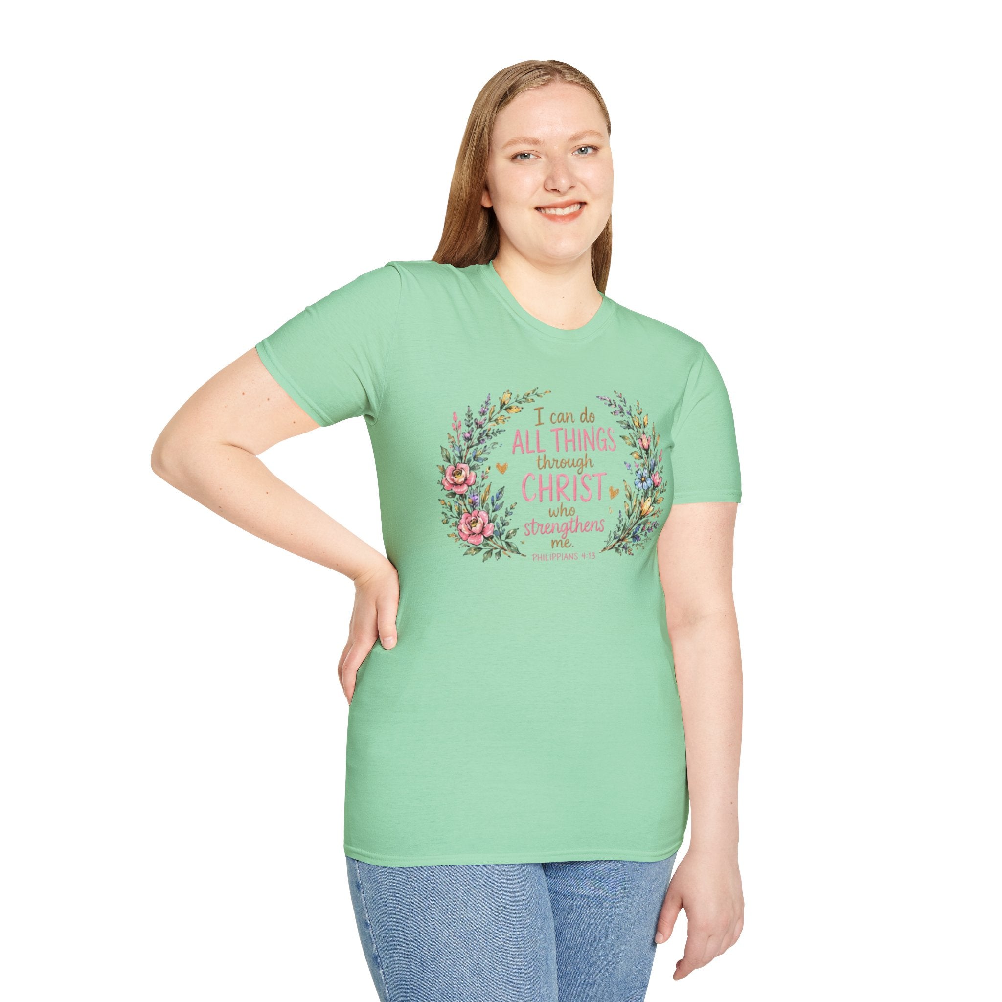Christian Floral T‑Shirt — "I Can Do All Things Through Christ" Inspirational Tee