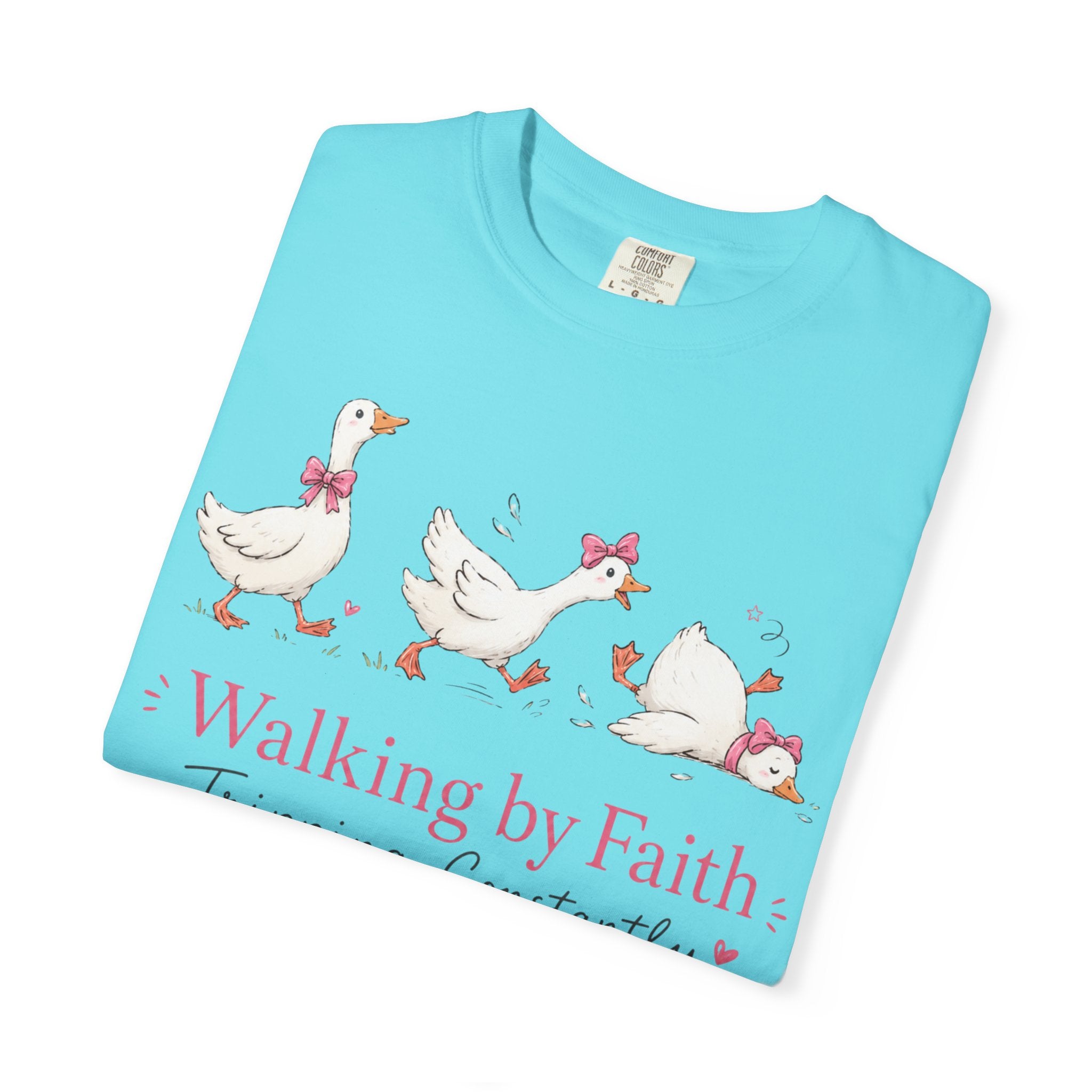 Walking by Faith Duck T‑Shirt — 'Walking by Faith, Tripping Constantly' Cute Christian Tee