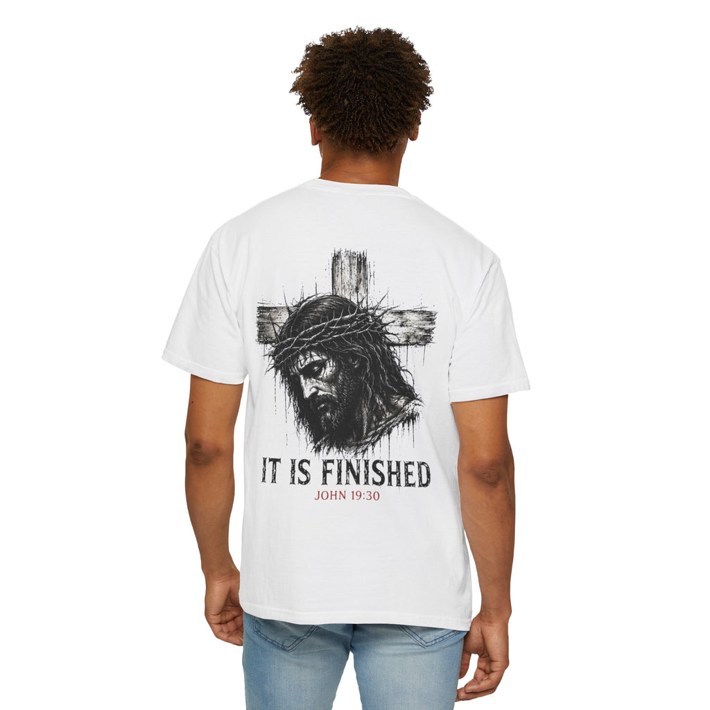 Religious T-Shirt - 'It Is Finished' Jesus Crown of Thorns Cross Tee (John 19:30)