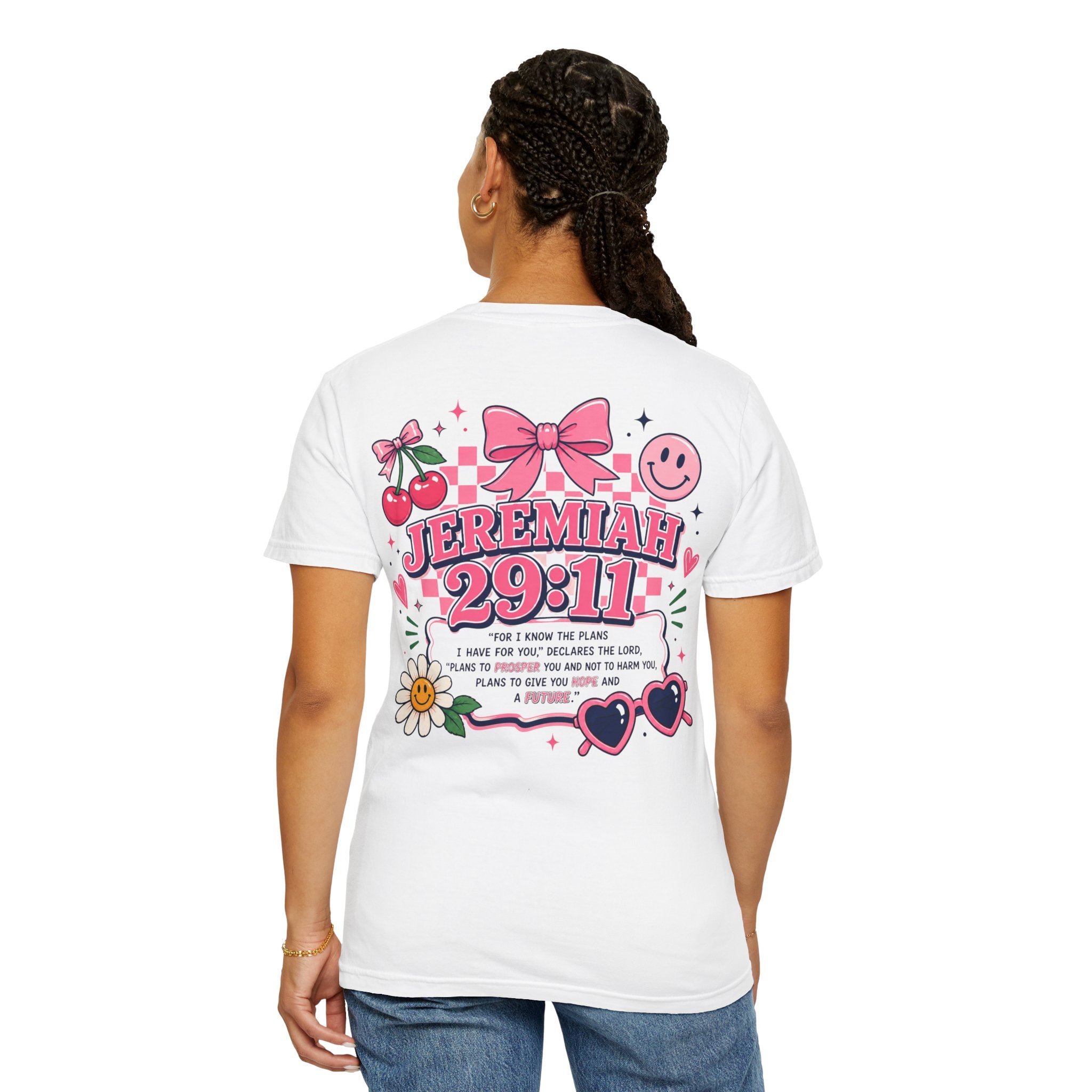 Jeremiah 29:11 Inspirational Tee — Pink Bow & Cherry Christian T‑Shirt