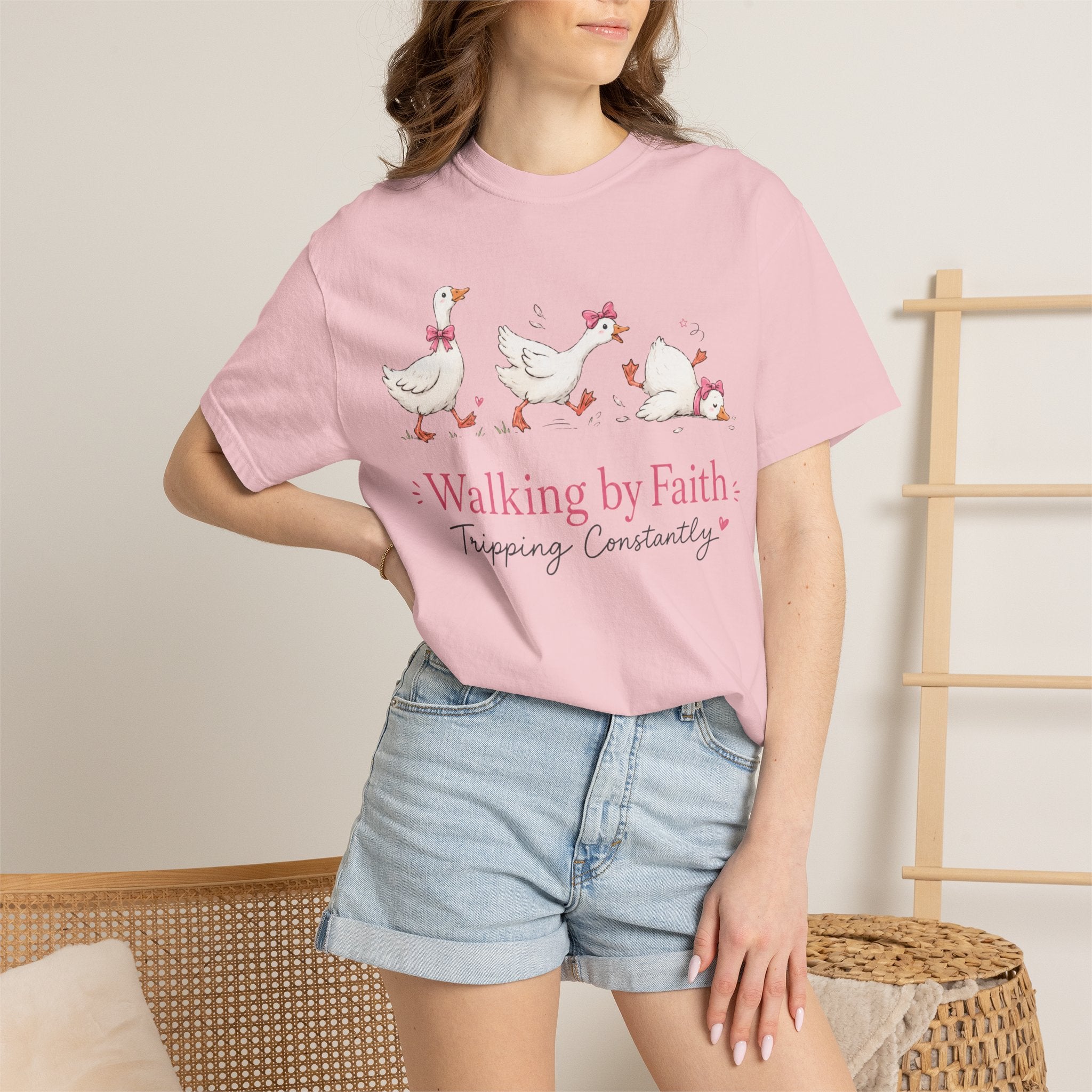Walking by Faith Duck T‑Shirt — 'Walking by Faith, Tripping Constantly' Cute Christian Tee