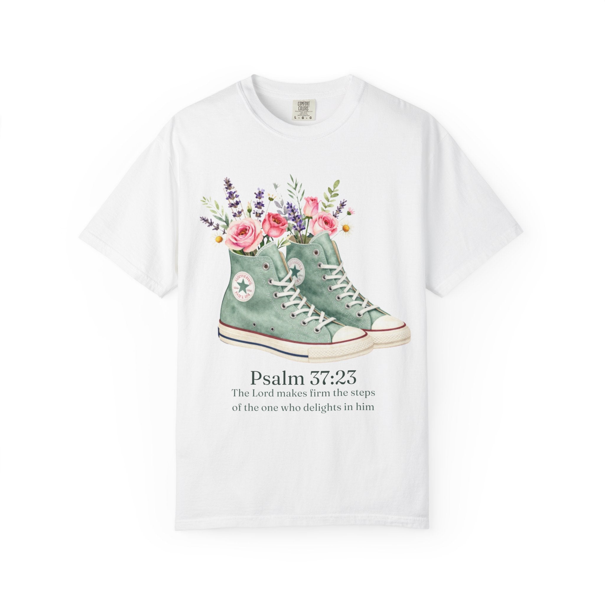 Christian Psalm 37:23 Floral Sneakers T-Shirt