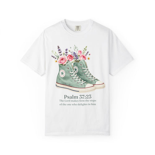 Christian Psalm 37:23 Floral Sneakers T-Shirt