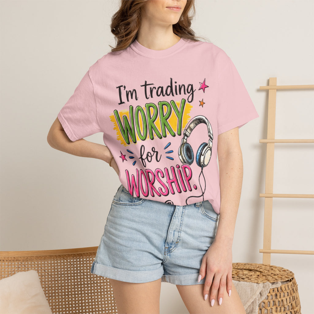 Worship Music T-Shirt – "I'm Trading Worry for Worship" Tee