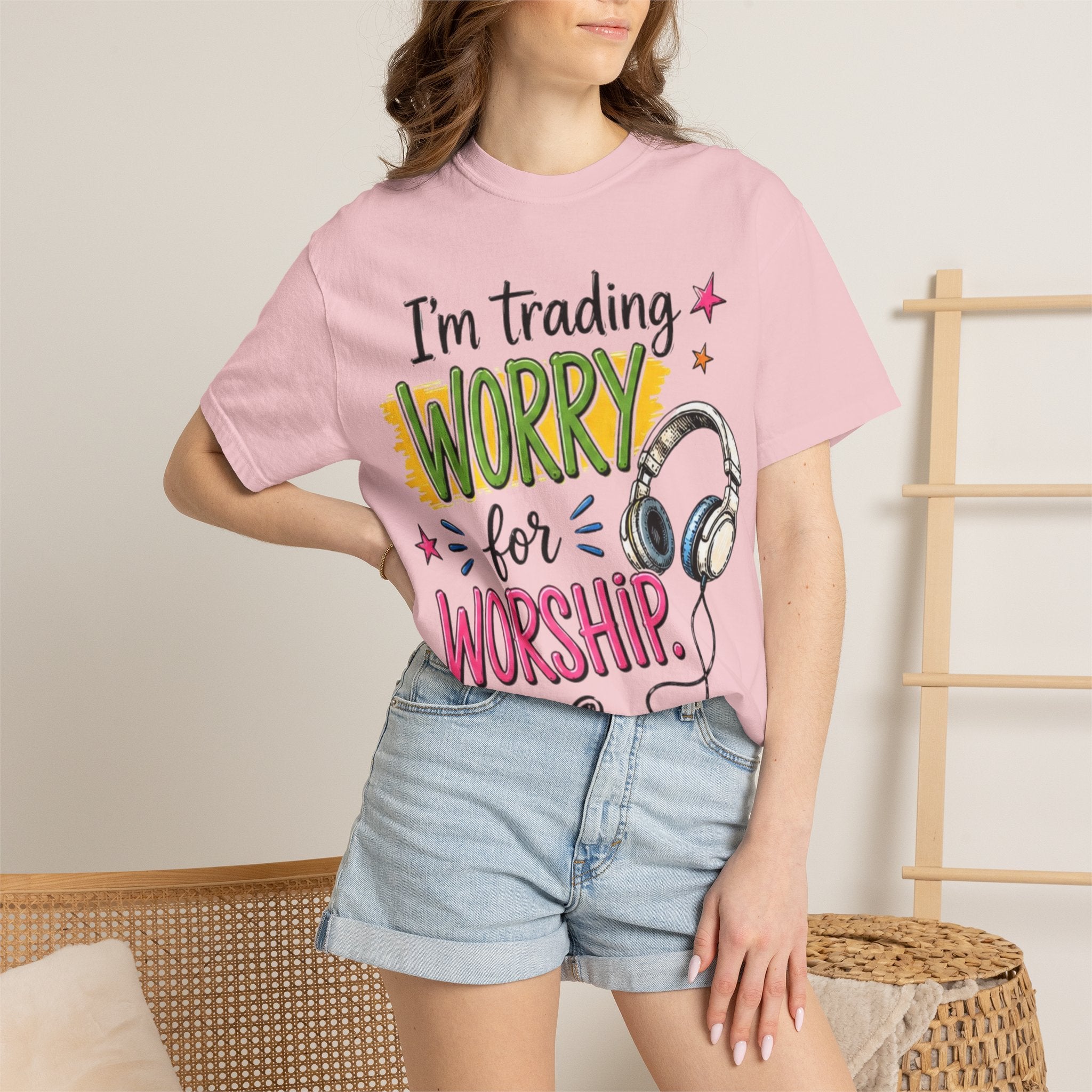 Worship Music T-Shirt – "I'm Trading Worry for Worship" Tee