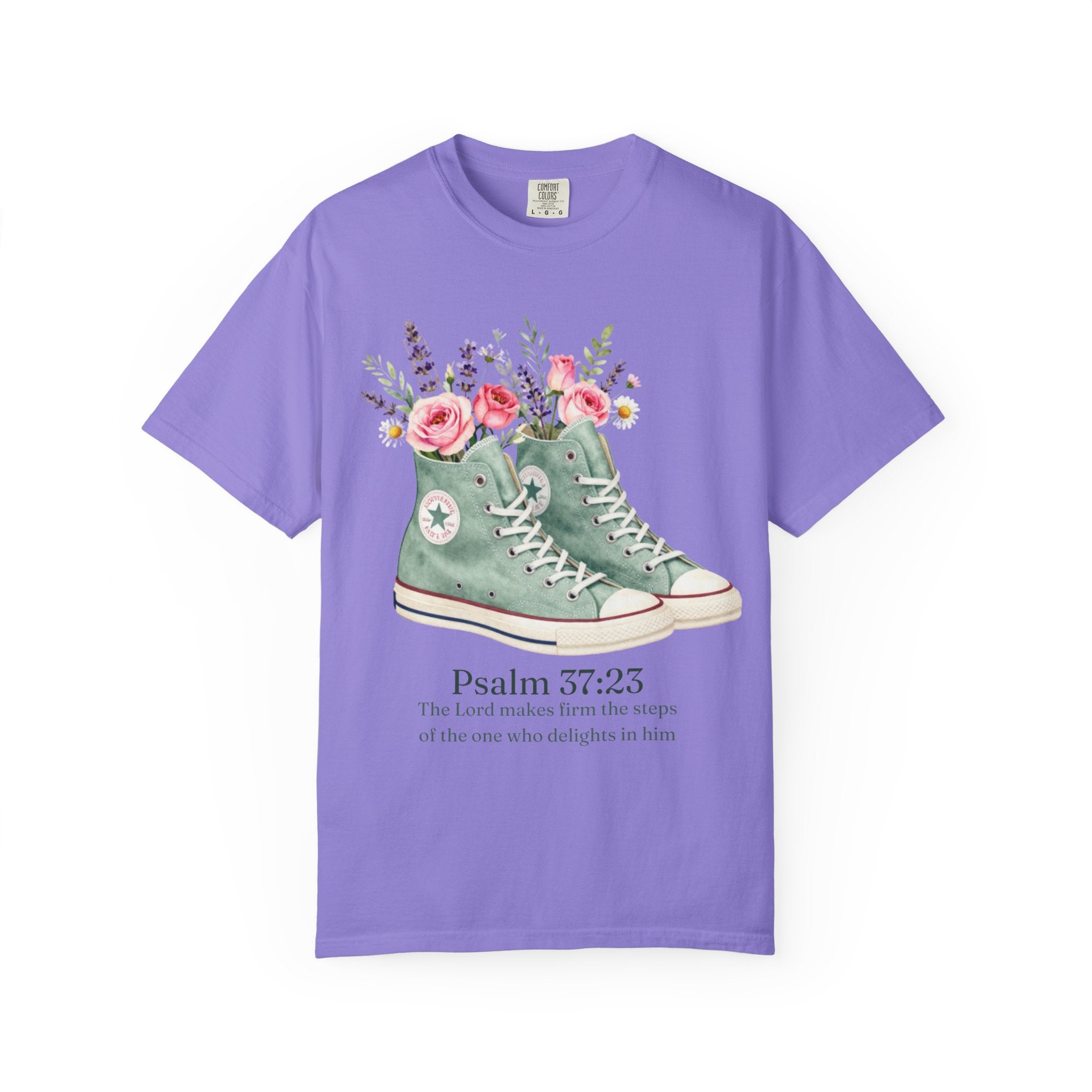 Christian Psalm 37:23 Floral Sneakers T-Shirt