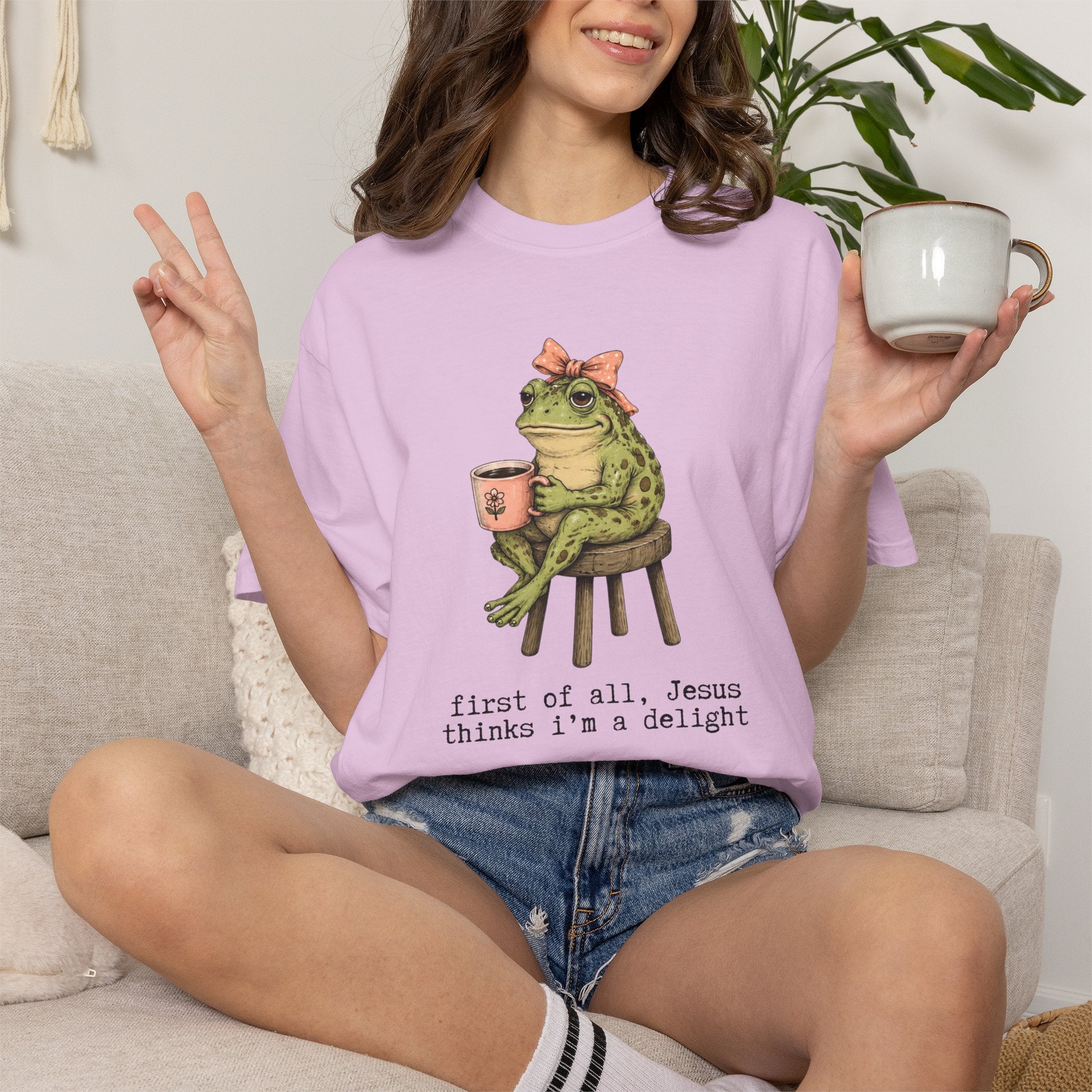T-Shirt — "First of all, Jesus thinks I'm a delight" Frog Graphic