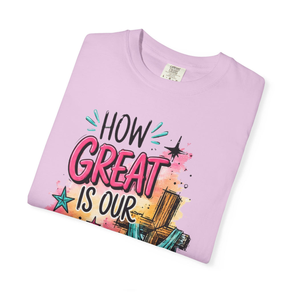 How Great Is Our God Christian T-Shirt — Cross Illustration & Inspirational Scripture Tee