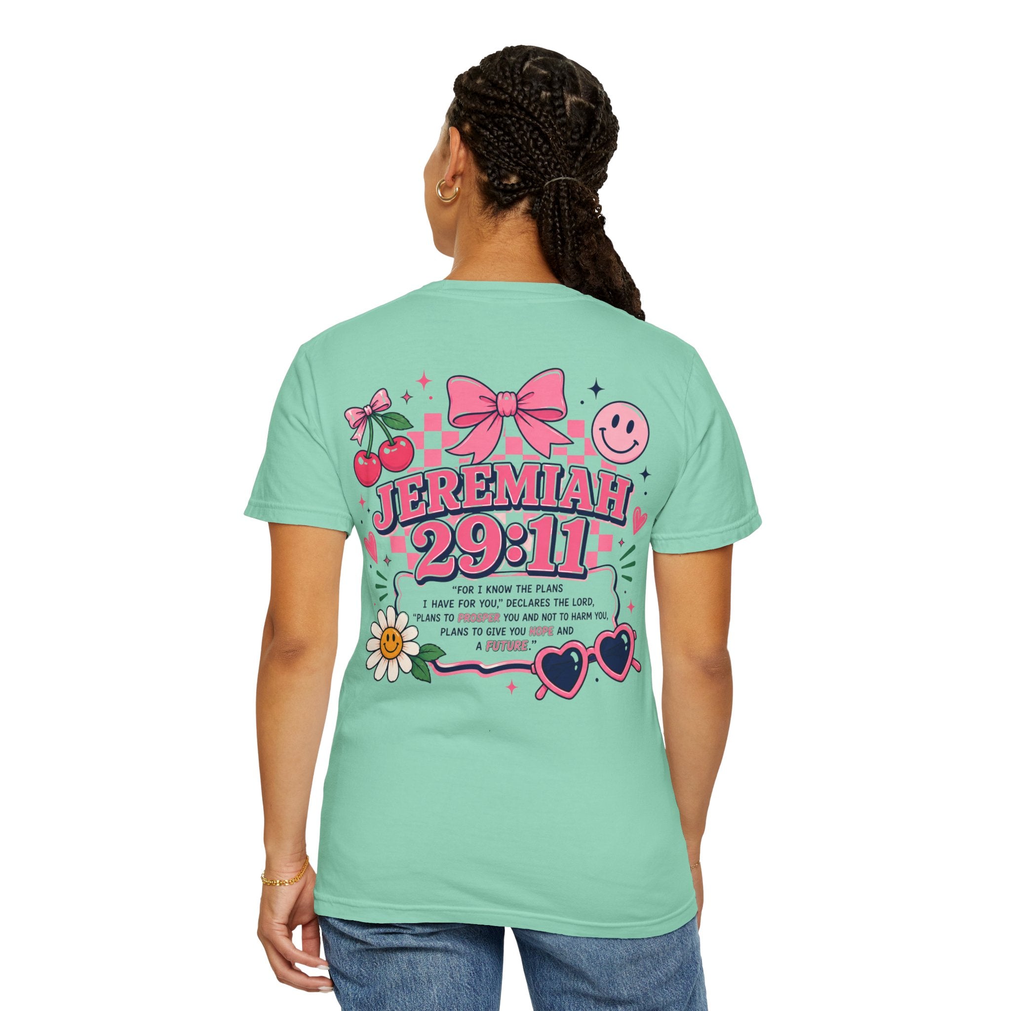 Jeremiah 29:11 Inspirational Tee — Pink Bow & Cherry Christian T‑Shirt
