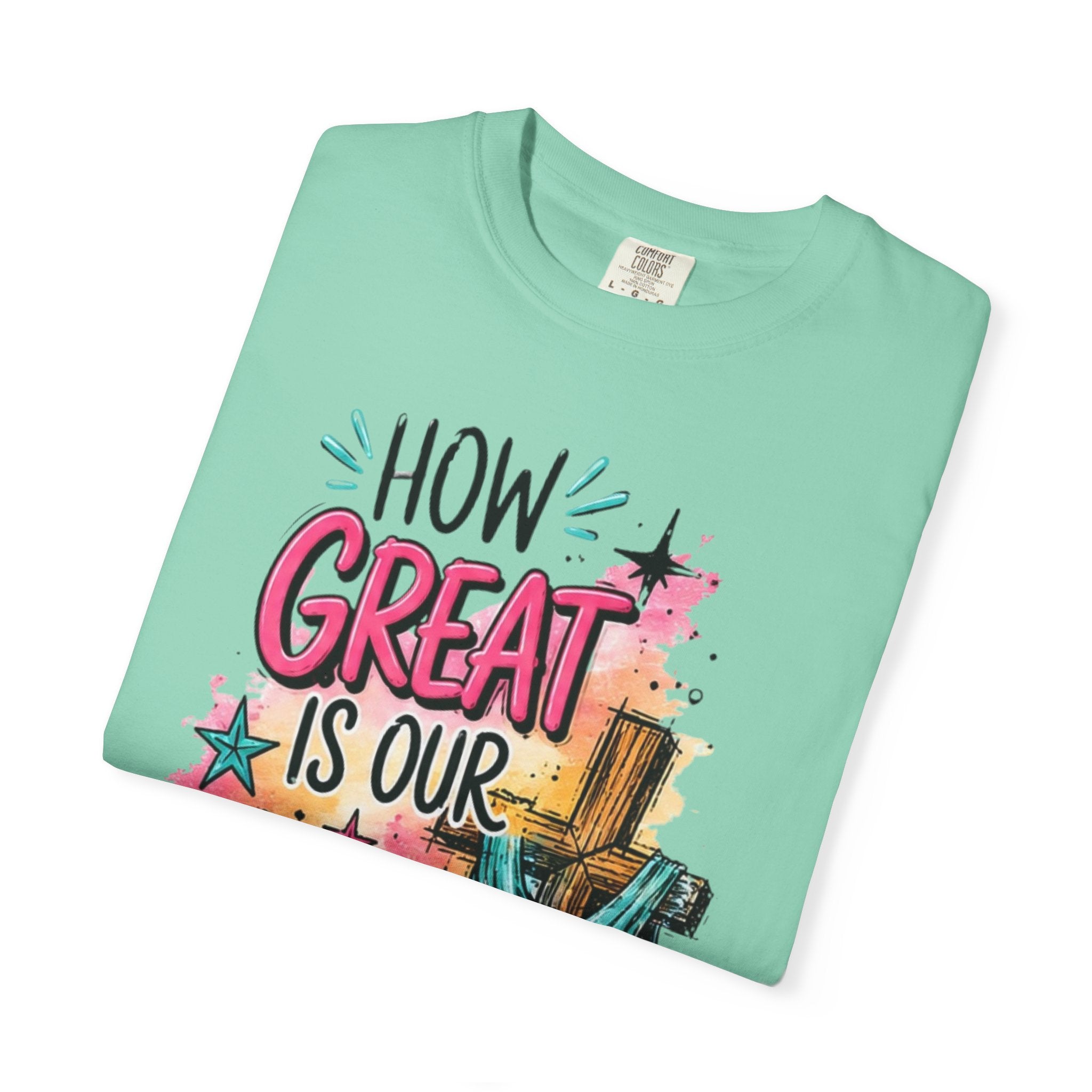 How Great Is Our God Christian T-Shirt — Cross Illustration & Inspirational Scripture Tee