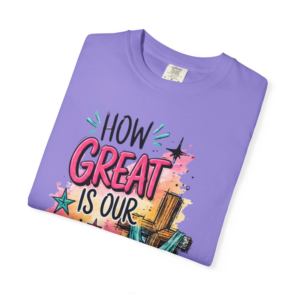 How Great Is Our God Christian T-Shirt — Cross Illustration & Inspirational Scripture Tee