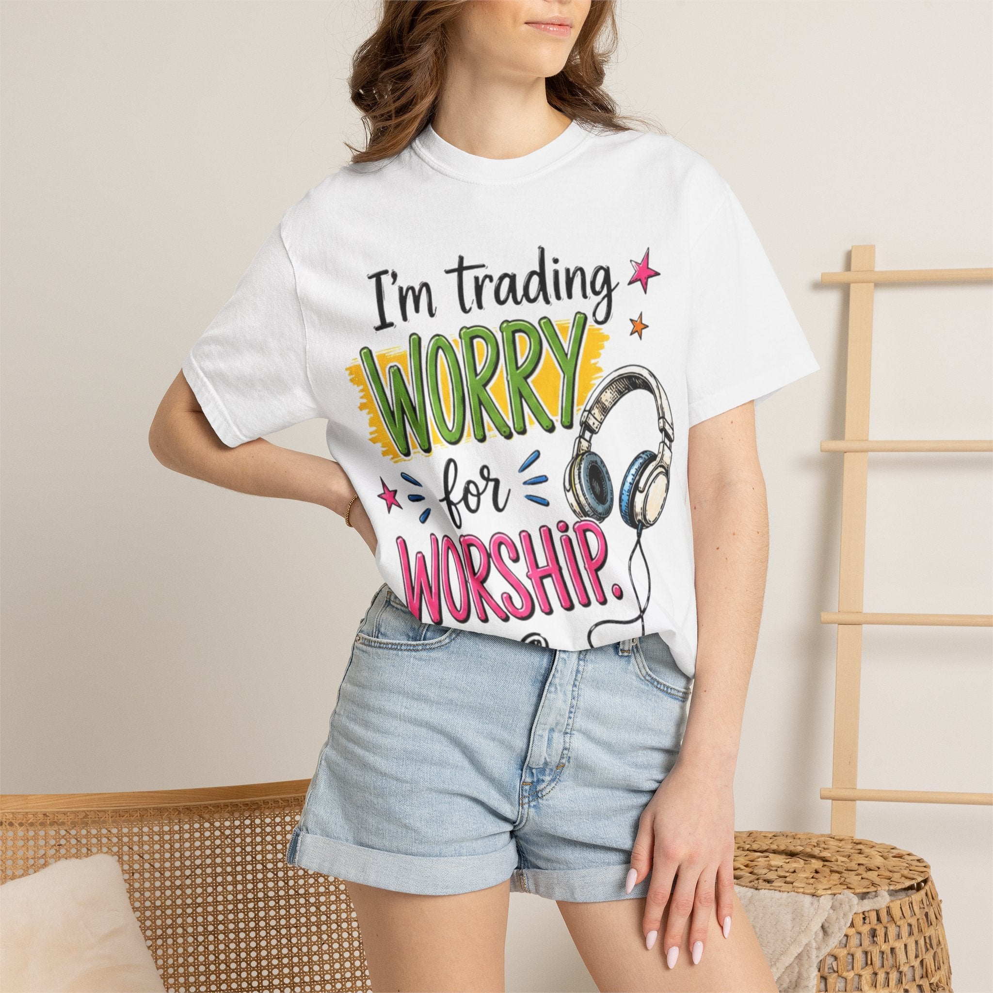 Worship Music T-Shirt – "I'm Trading Worry for Worship" Tee