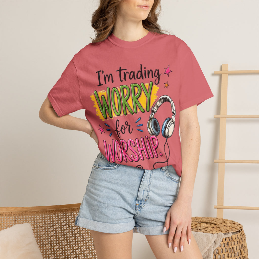 Worship Music T-Shirt – "I'm Trading Worry for Worship" Tee