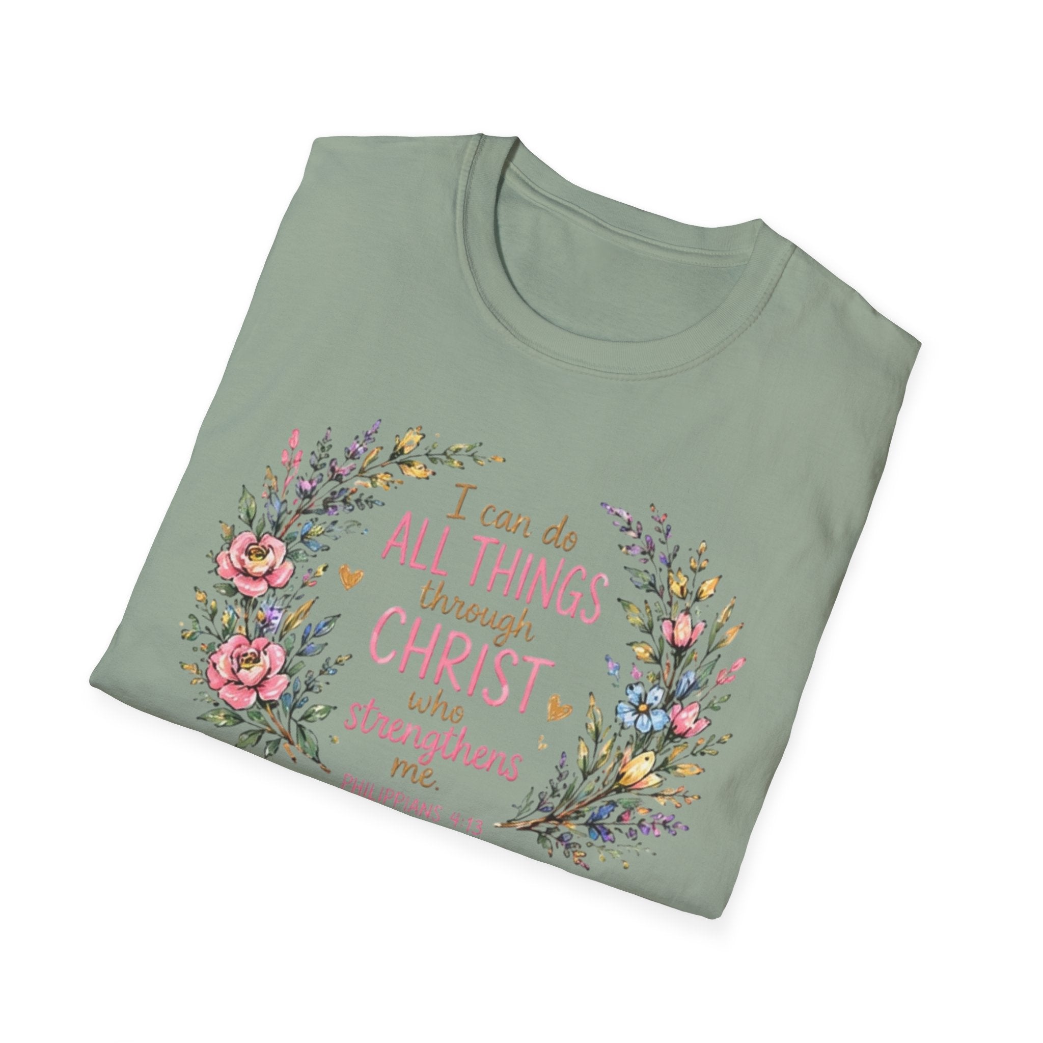 Christian Floral T‑Shirt — "I Can Do All Things Through Christ" Inspirational Tee