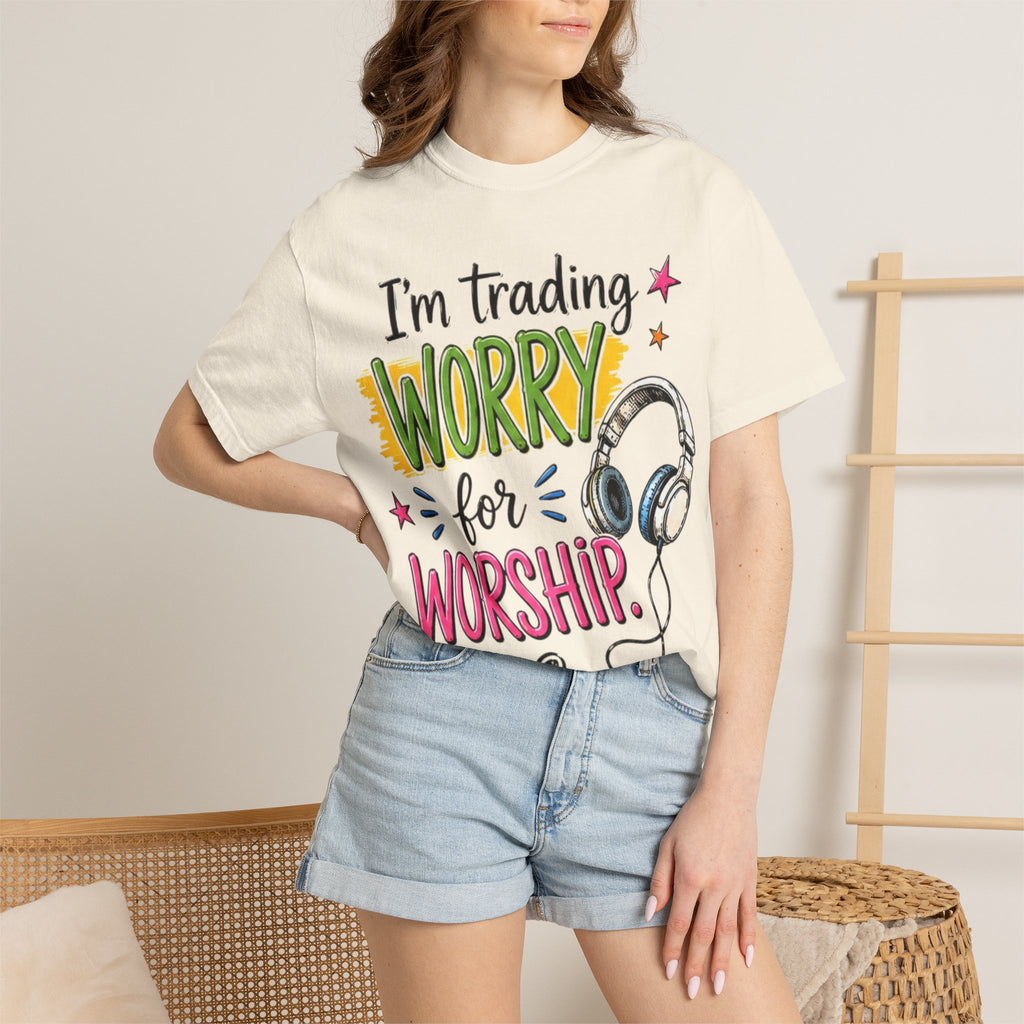 Worship Music T-Shirt – "I'm Trading Worry for Worship" Tee