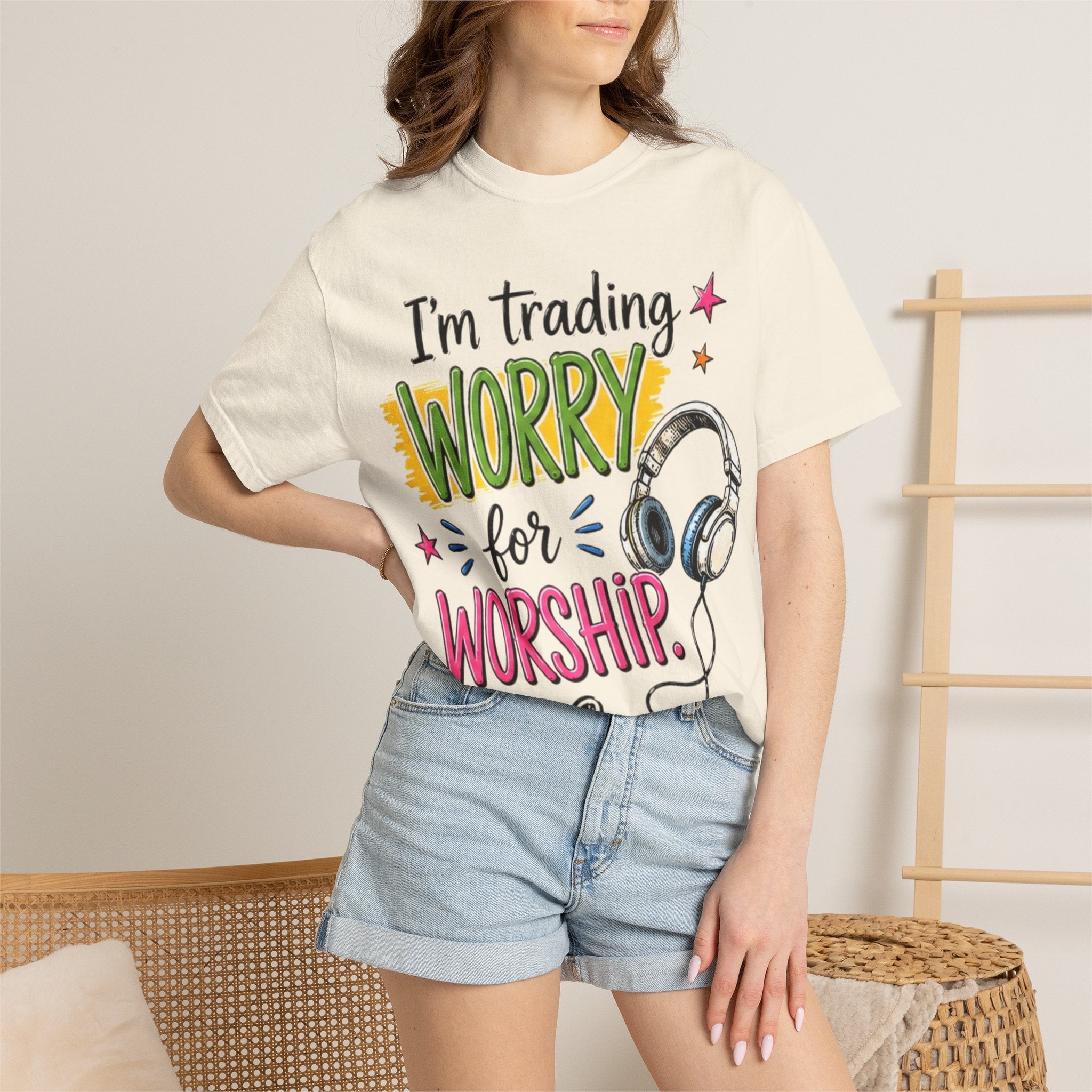 Worship Music T-Shirt – "I'm Trading Worry for Worship" Tee