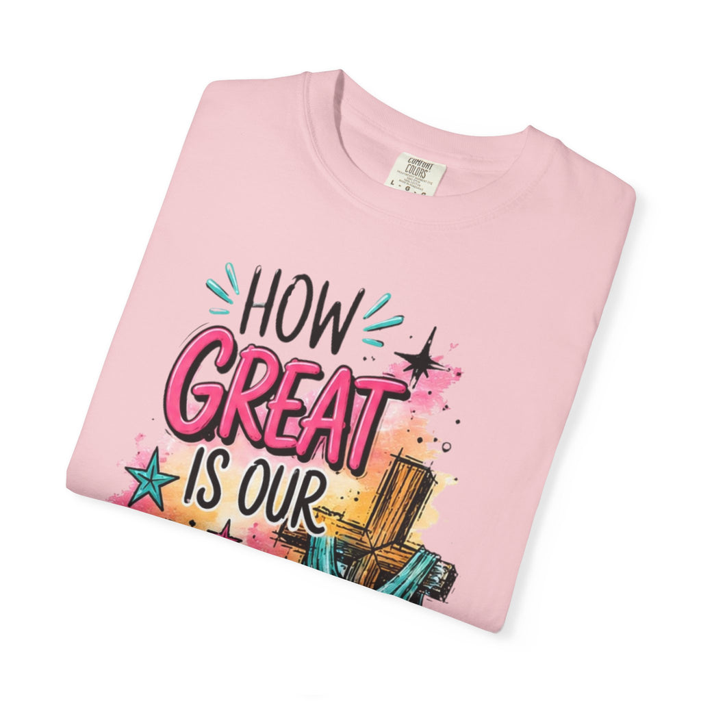 How Great Is Our God Christian T-Shirt — Cross Illustration & Inspirational Scripture Tee